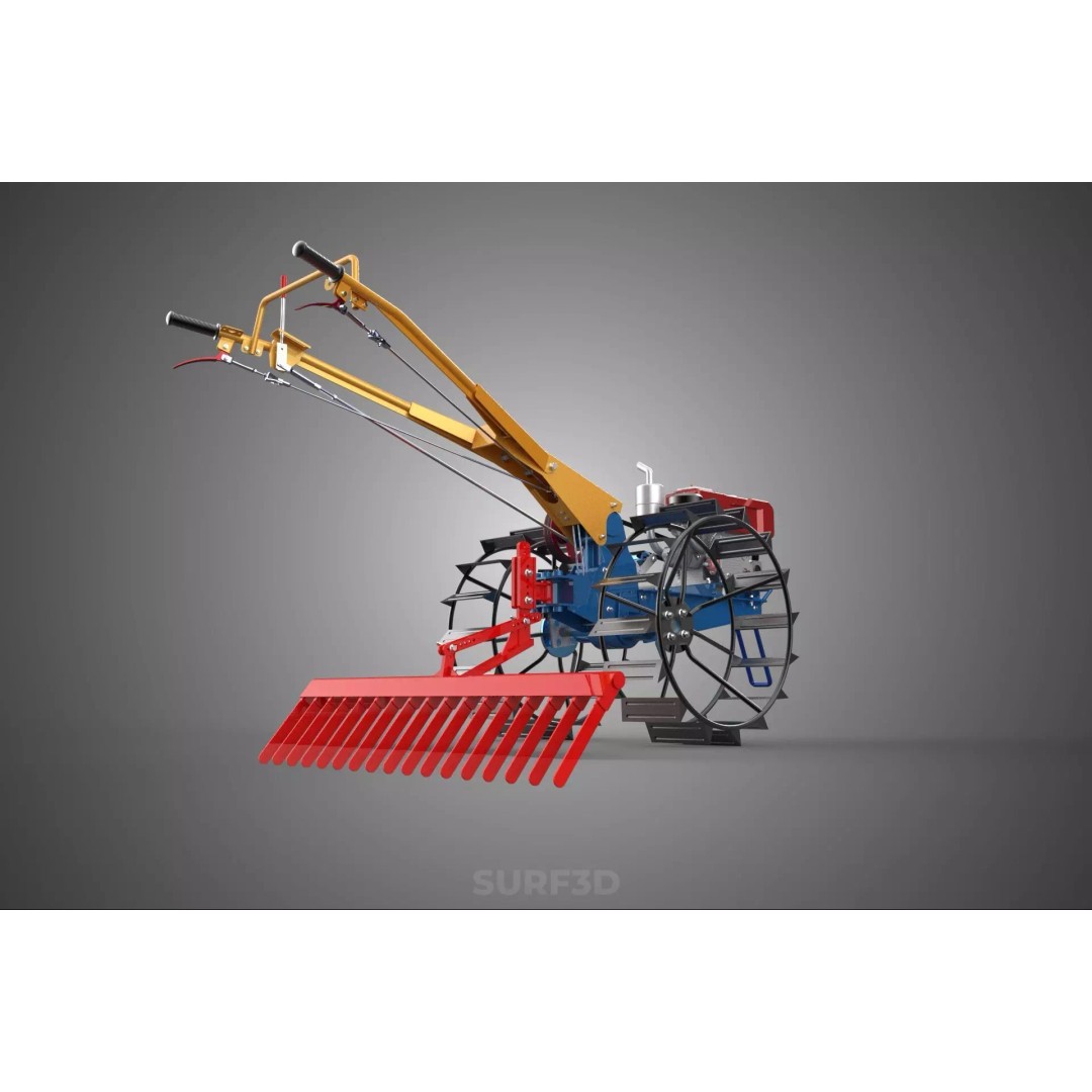 Hand Walking Tractor Leveling Tooth Harrow Rake 3D Model – PBR Formats for Agriculture - View 25