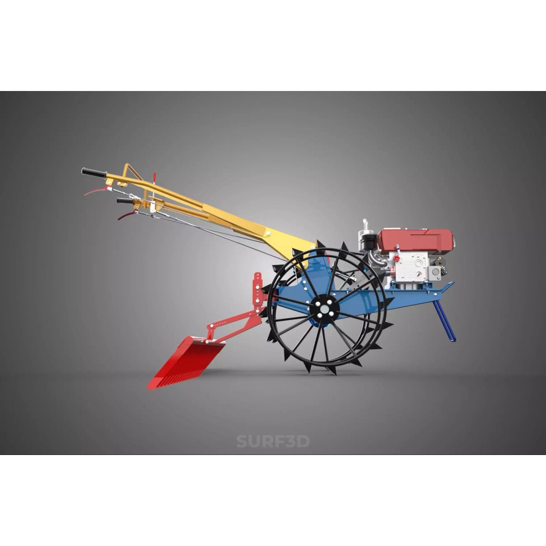 Hand Walking Tractor Leveling Tooth Harrow Rake 3D Model – PBR Formats for Agriculture - View 26