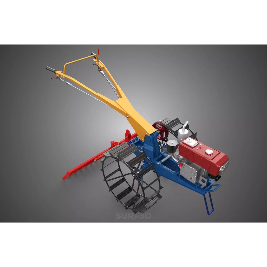Hand Walking Tractor Leveling Tooth Harrow Rake 3D Model – PBR Formats for Agriculture - View 3