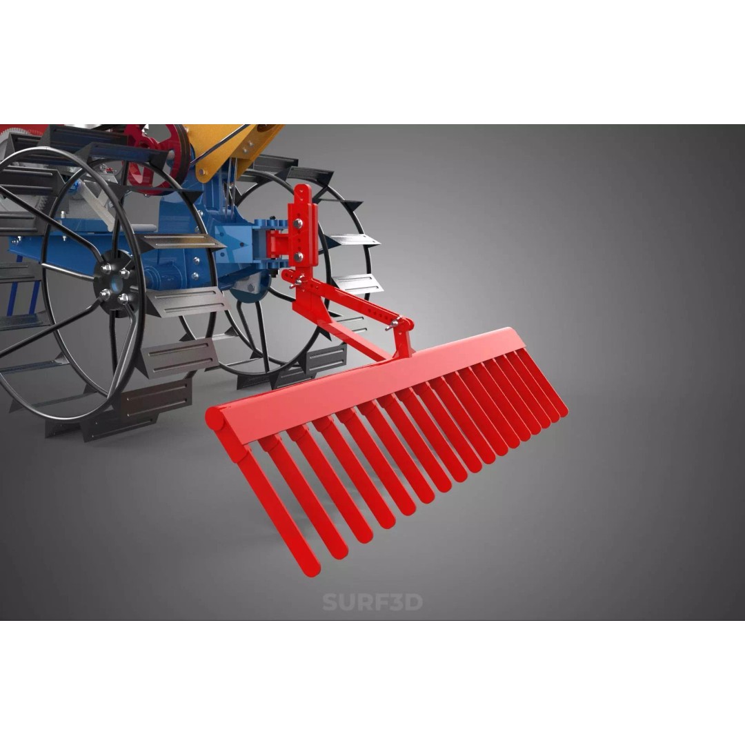 Hand Walking Tractor Leveling Tooth Harrow Rake 3D Model – PBR Formats for Agriculture - View 30