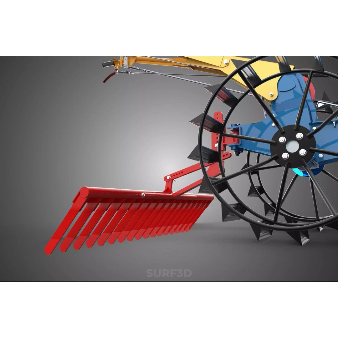 Hand Walking Tractor Leveling Tooth Harrow Rake 3D Model – PBR Formats for Agriculture - View 31