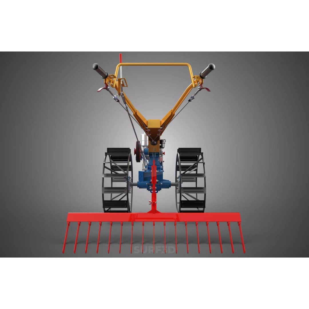 Hand Walking Tractor Leveling Tooth Harrow Rake 3D Model – PBR Formats for Agriculture - View 32