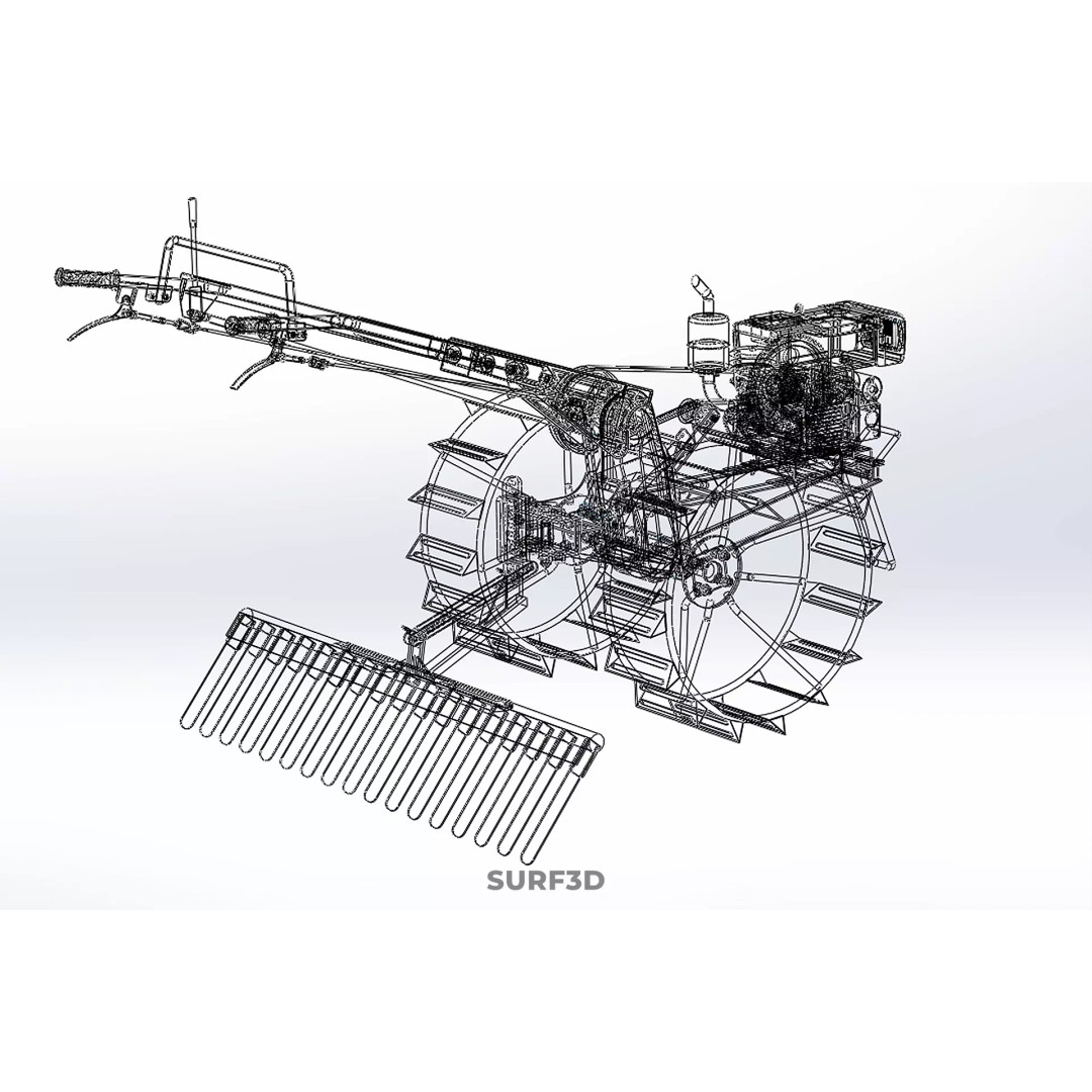 Hand Walking Tractor Leveling Tooth Harrow Rake 3D Model – PBR Formats for Agriculture - View 35