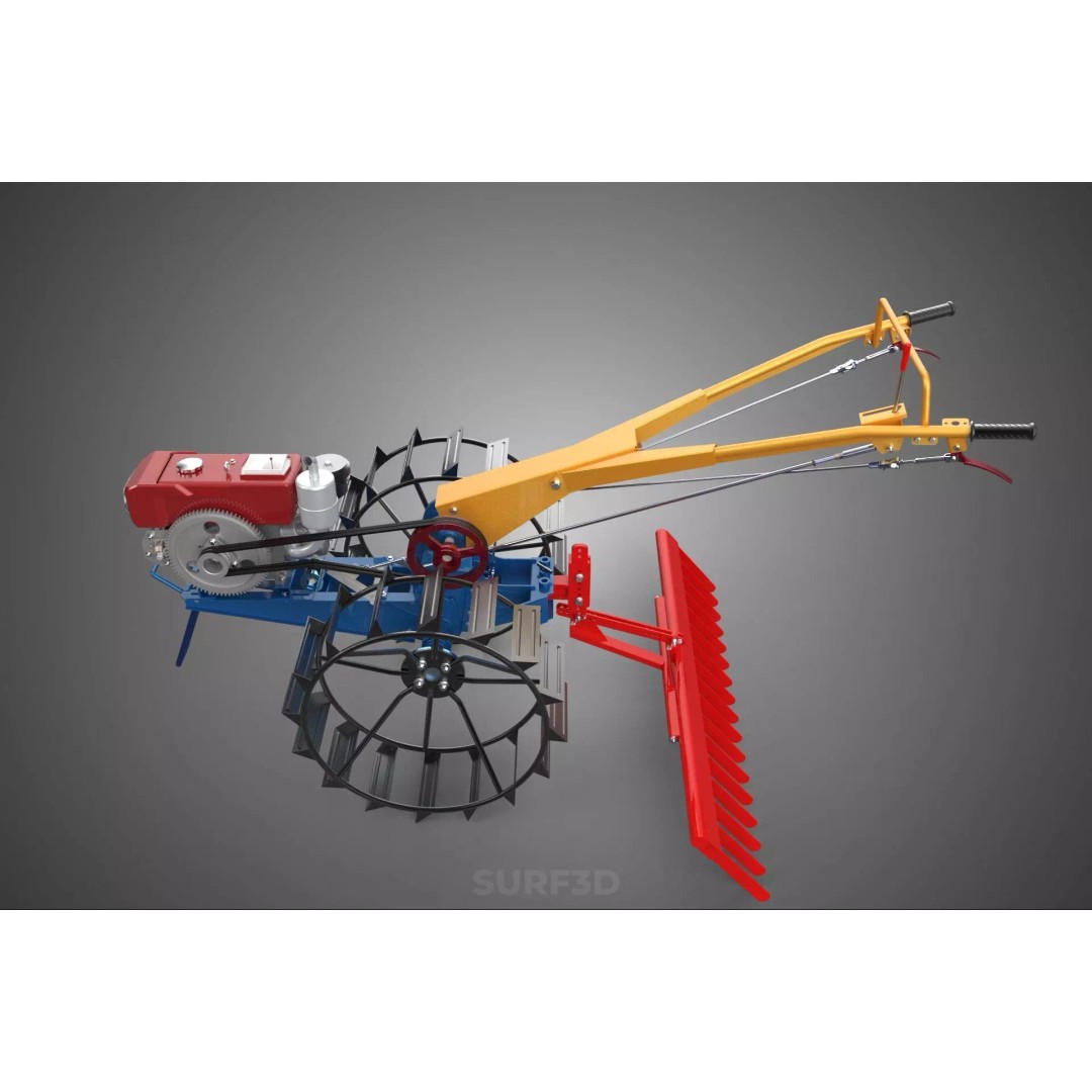 Hand Walking Tractor Leveling Tooth Harrow Rake 3D Model – PBR Formats for Agriculture - View 6