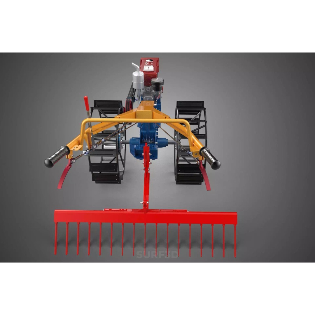 Hand Walking Tractor Leveling Tooth Harrow Rake 3D Model – PBR Formats for Agriculture - View 8