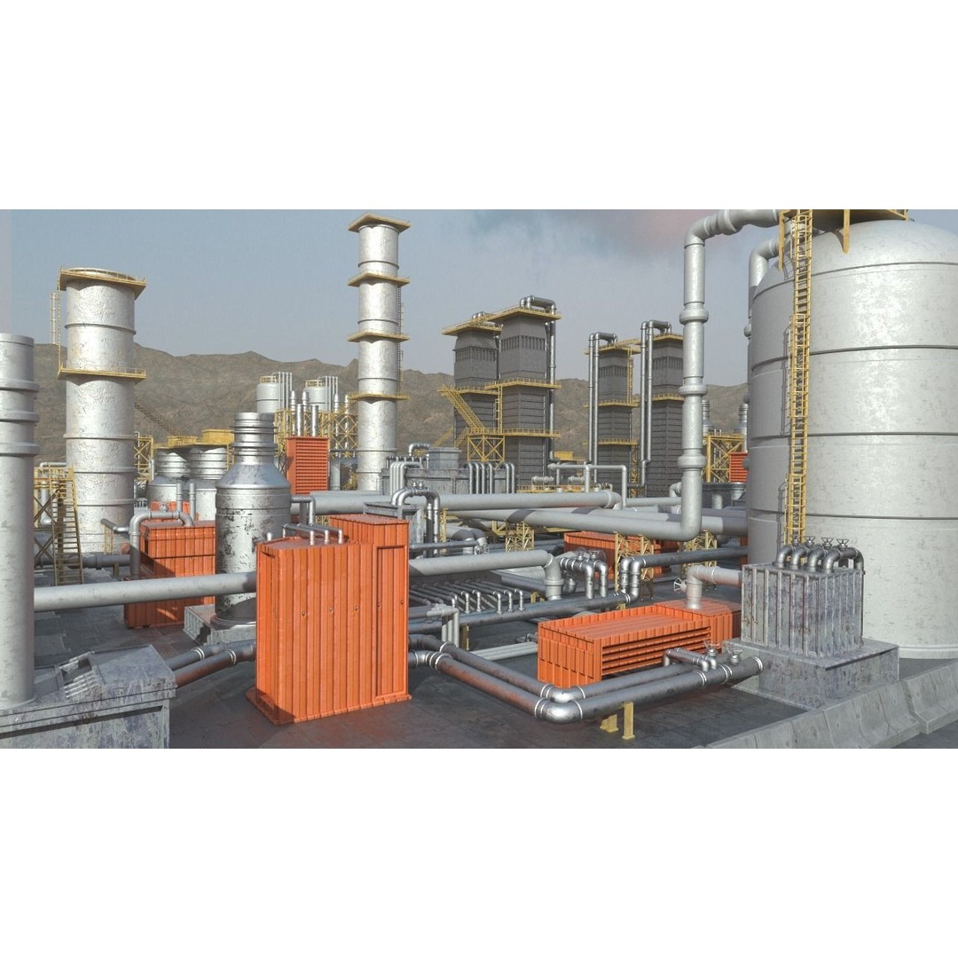 Oil Factory 3D Model – High Poly Industrial Asset, FBX, Game Ready - View 14