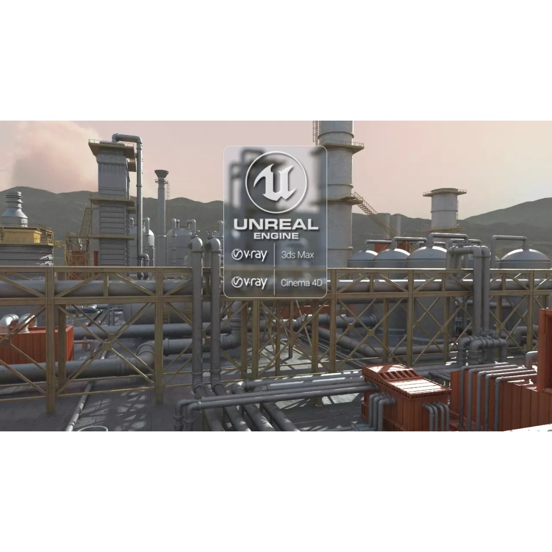 Oil Factory 3D Model – High Poly Industrial Asset, FBX, Game Ready - View 2