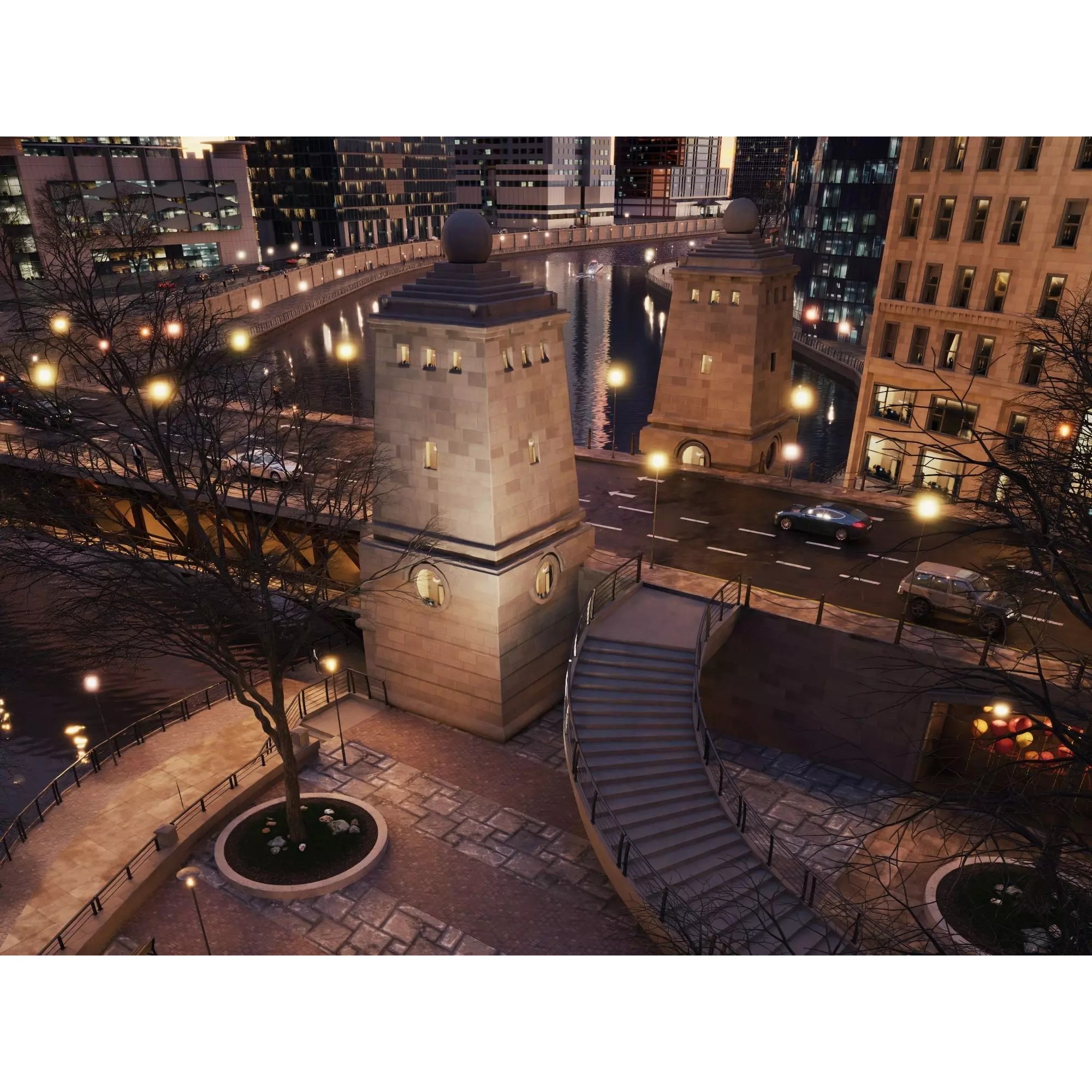 City Downtown Skyscraper - Low-Poly Game-Ready 3D Model - View 12