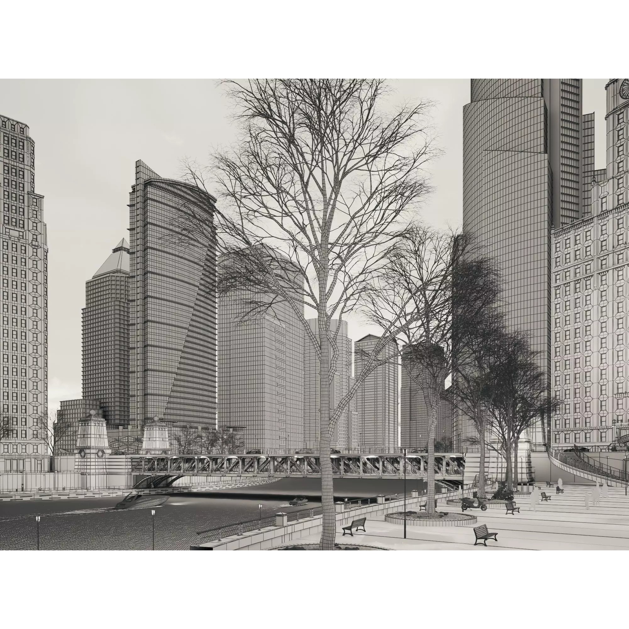 City Downtown Skyscraper - Low-Poly Game-Ready 3D Model - View 20