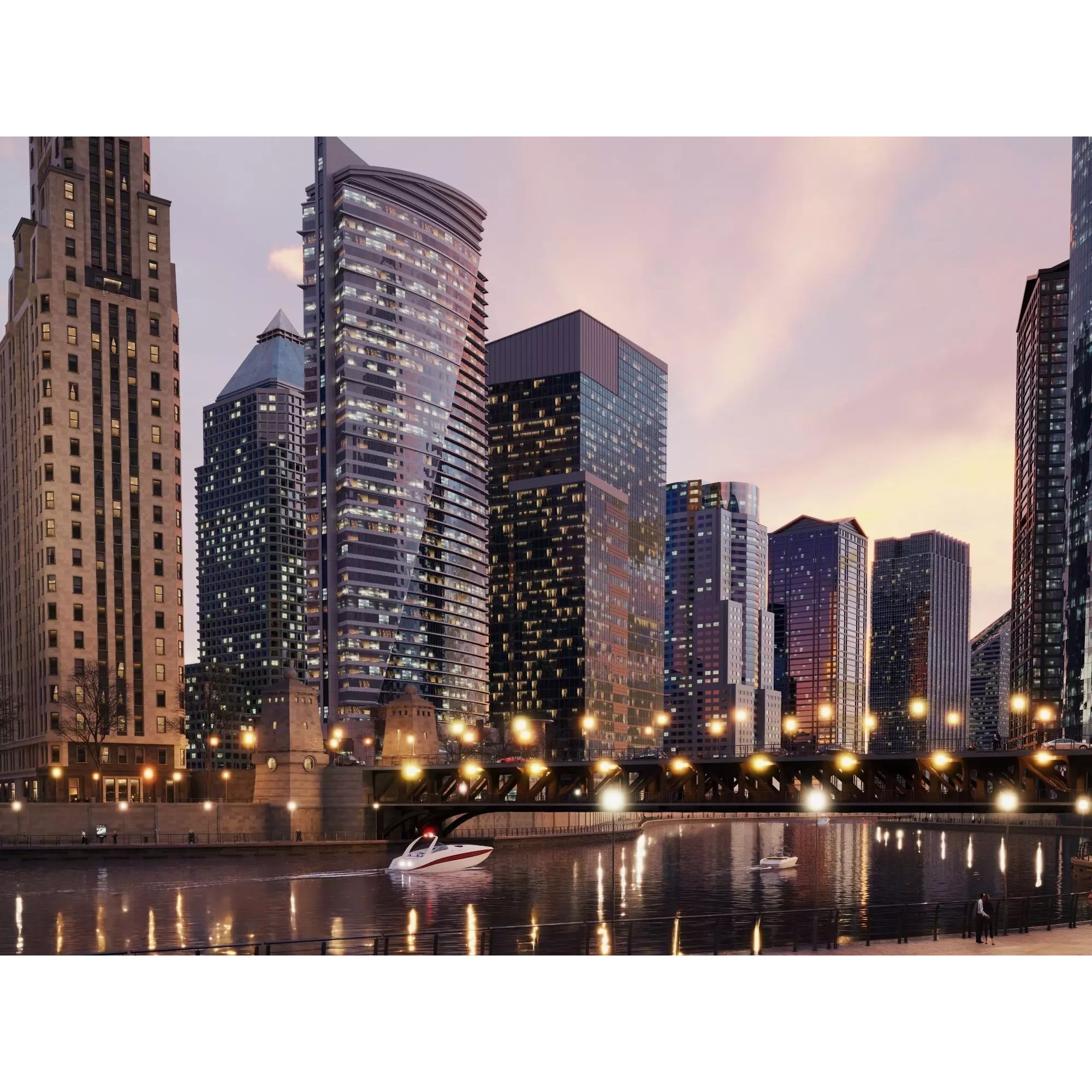 City Downtown Skyscraper - Low-Poly Game-Ready 3D Model - View 3