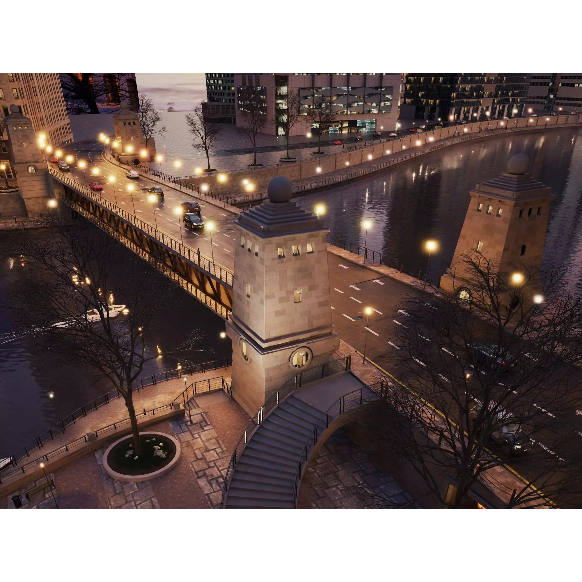 City Downtown Skyscraper - Low-Poly Game-Ready 3D Model - View 5