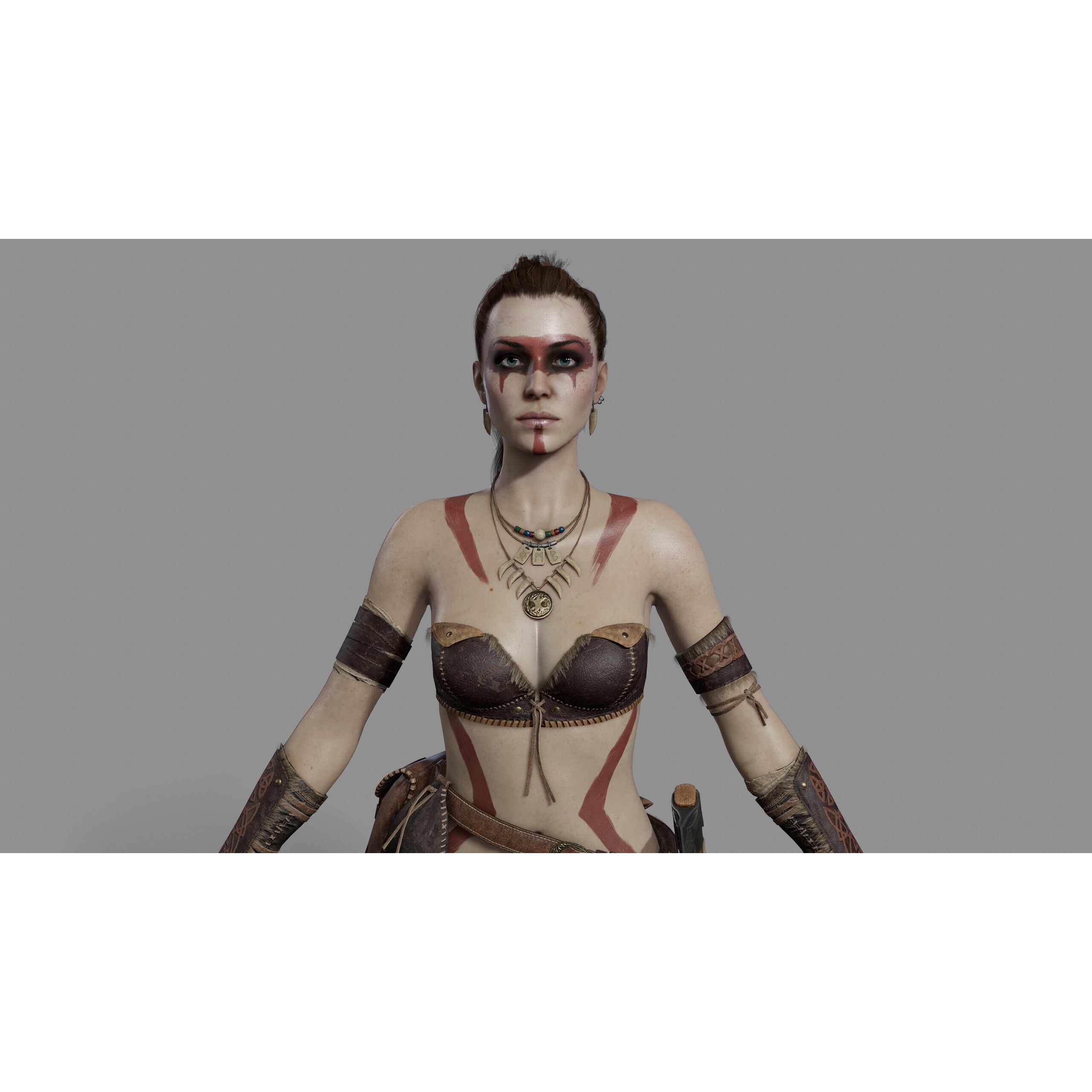 Barbarian Female Warrior - Low-Poly Game-Ready 3D Model - View 10