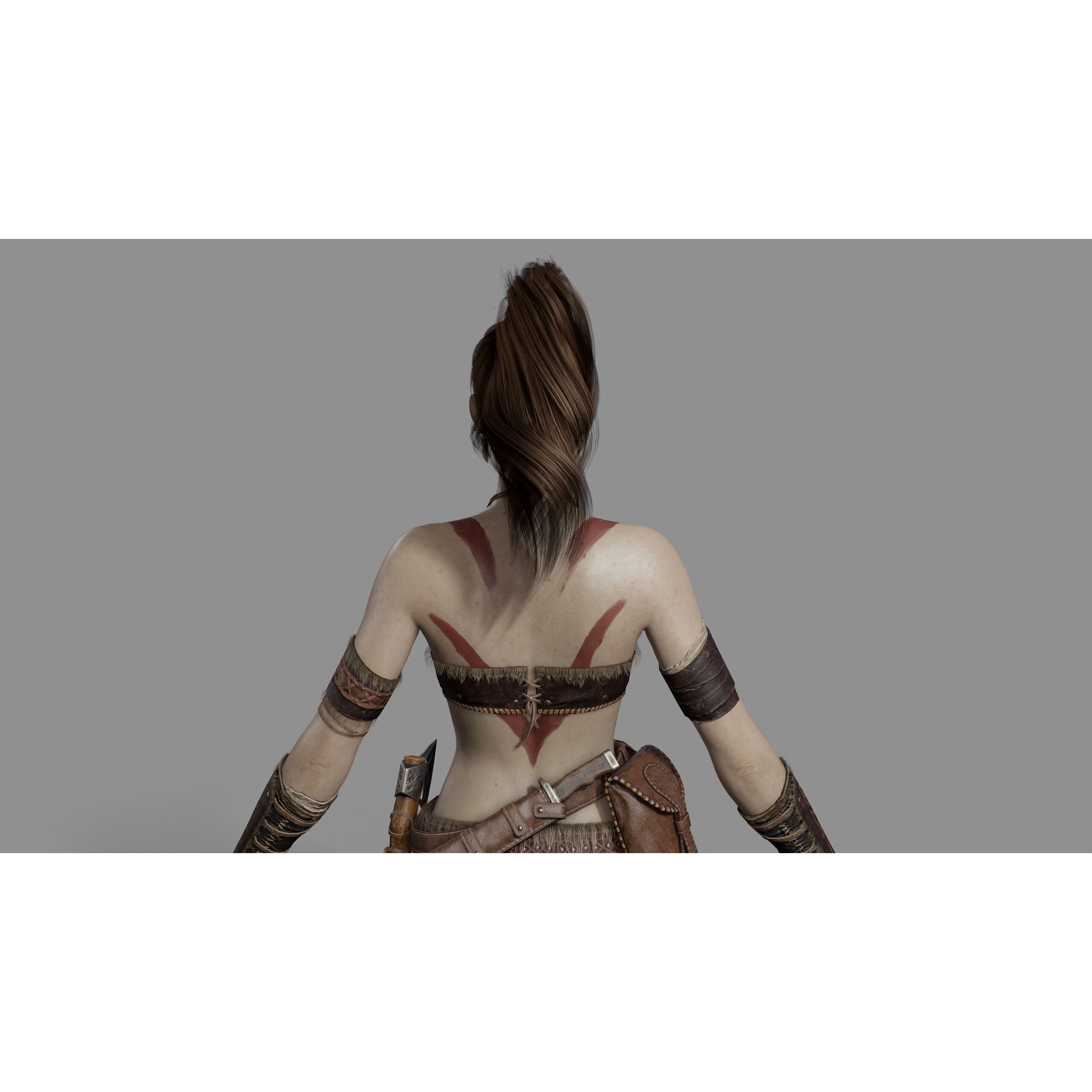 Barbarian Female Warrior - Low-Poly Game-Ready 3D Model - View 11