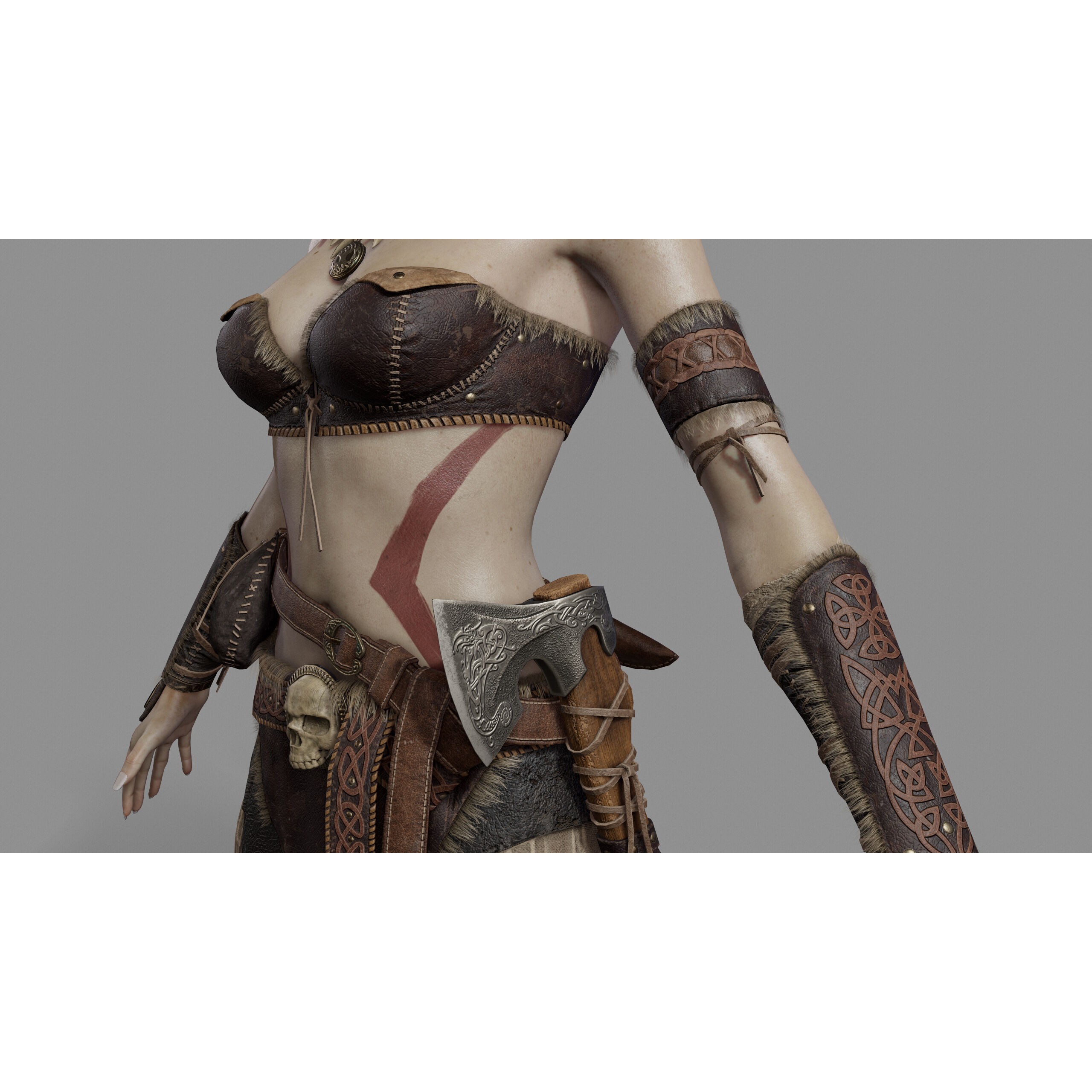 Barbarian Female Warrior - Low-Poly Game-Ready 3D Model - View 12