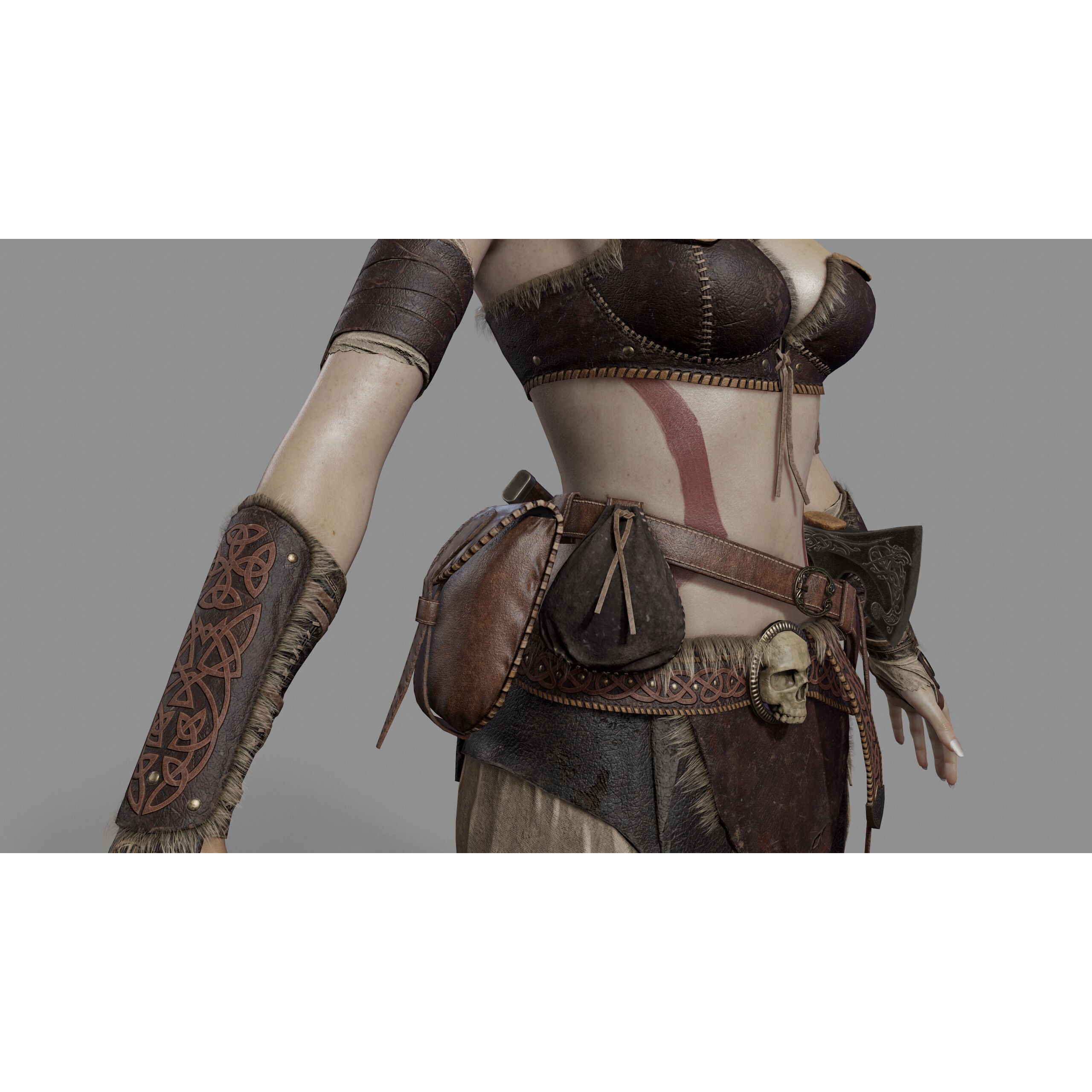 Barbarian Female Warrior - Low-Poly Game-Ready 3D Model - View 13