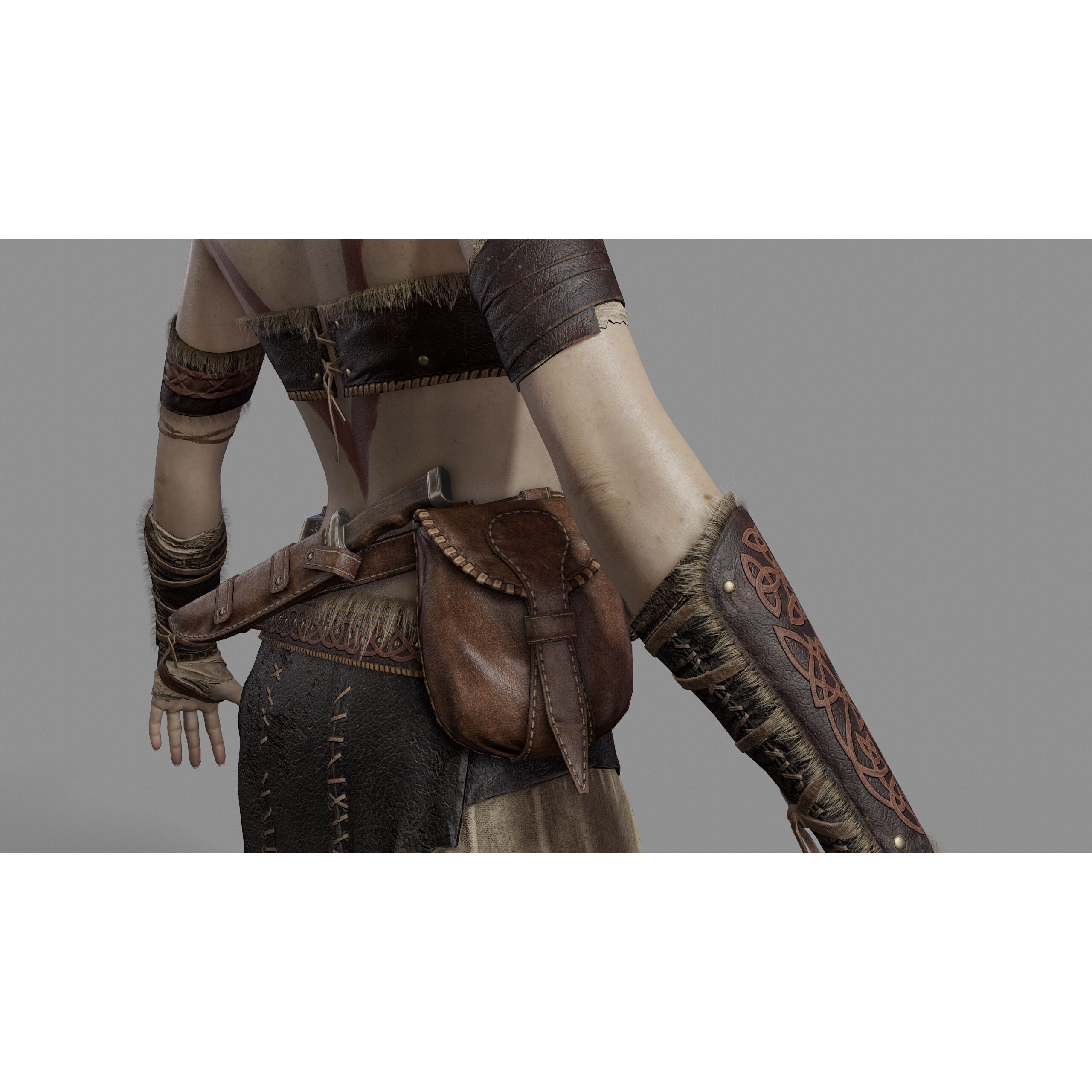 Barbarian Female Warrior - Low-Poly Game-Ready 3D Model - View 14