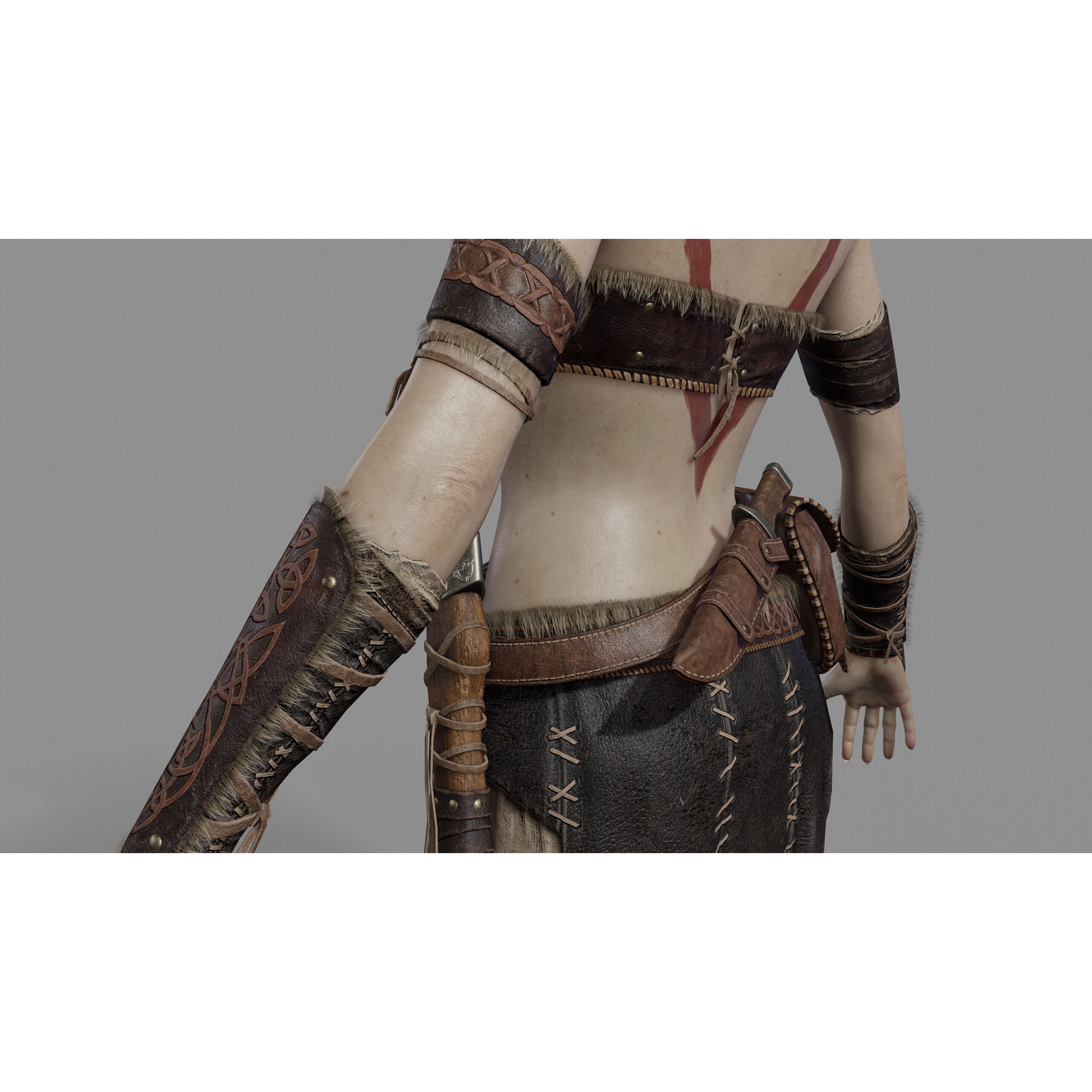 Barbarian Female Warrior - Low-Poly Game-Ready 3D Model - View 15