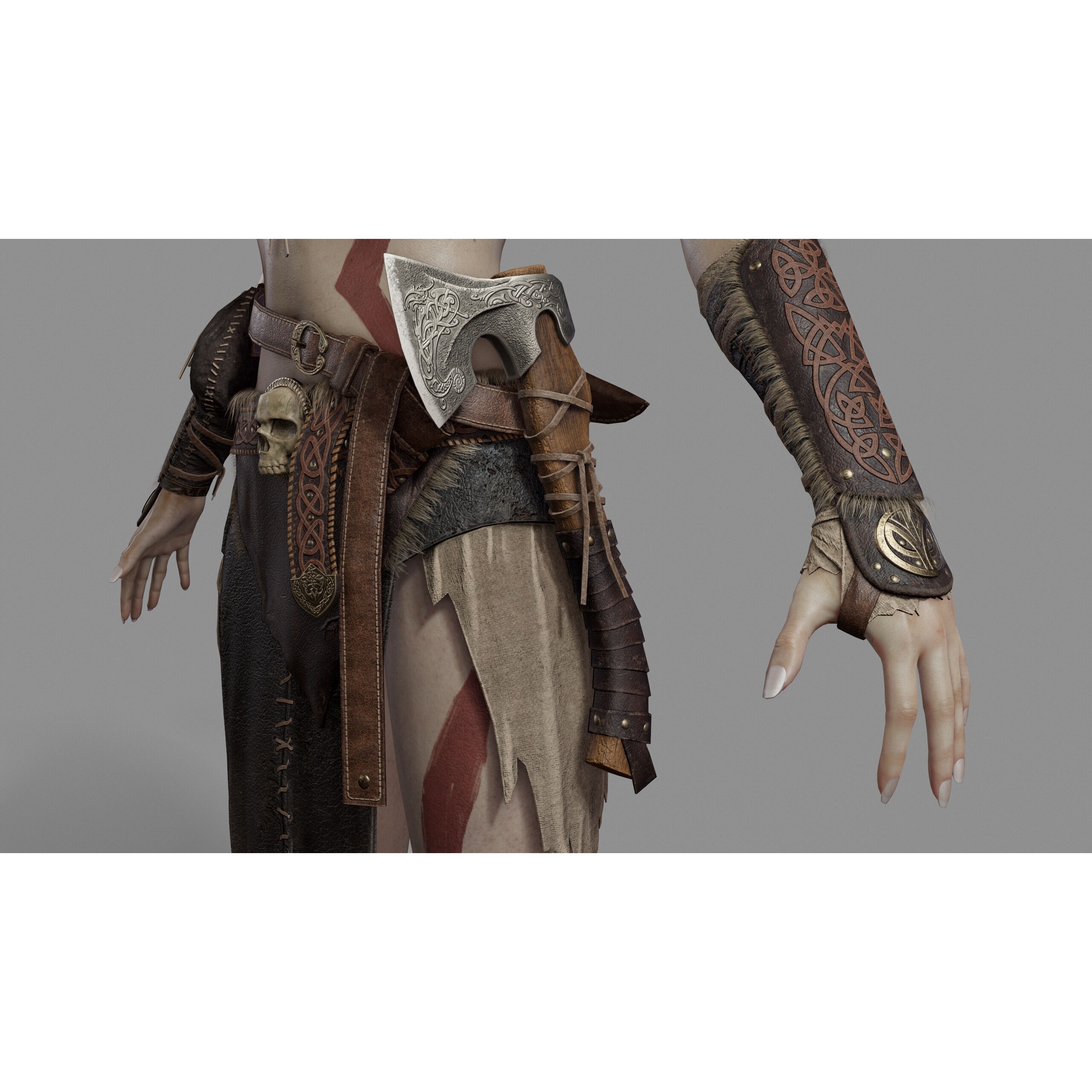 Barbarian Female Warrior - Low-Poly Game-Ready 3D Model - View 16