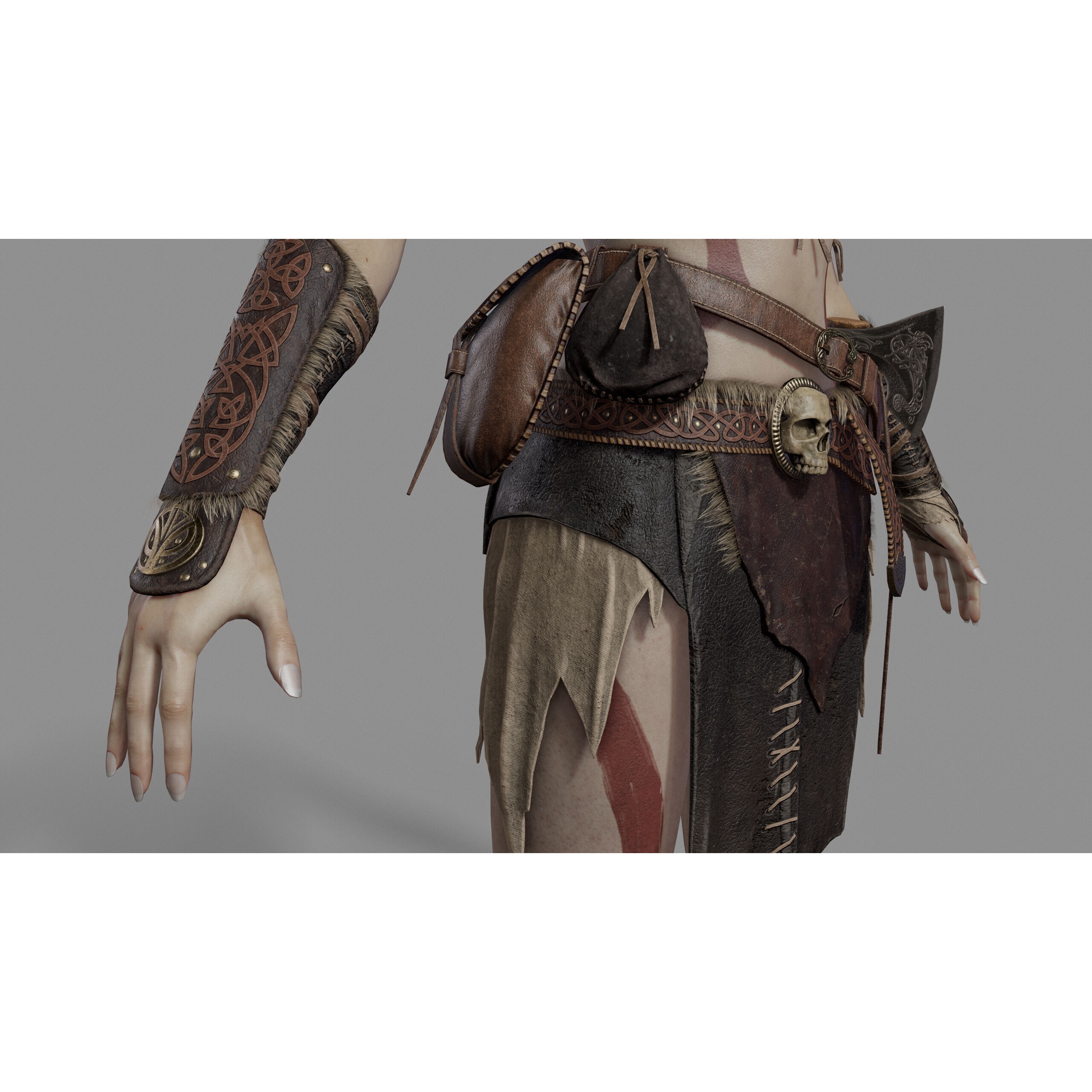 Barbarian Female Warrior - Low-Poly Game-Ready 3D Model - View 17