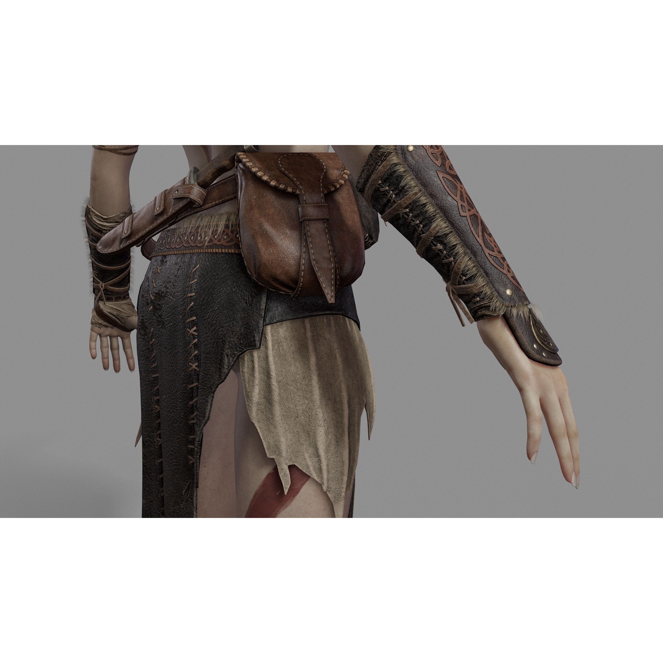 Barbarian Female Warrior - Low-Poly Game-Ready 3D Model - View 18