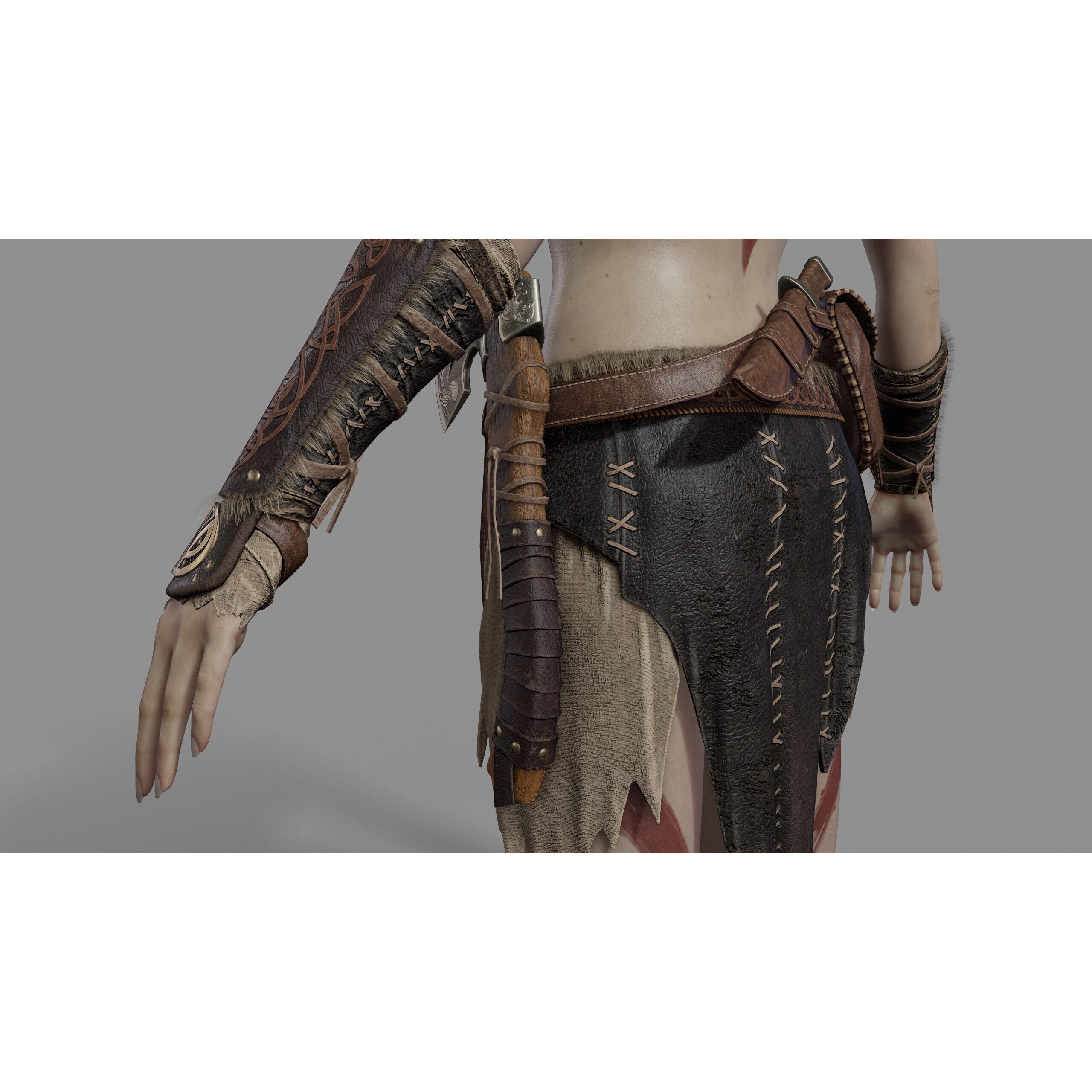Barbarian Female Warrior - Low-Poly Game-Ready 3D Model - View 19