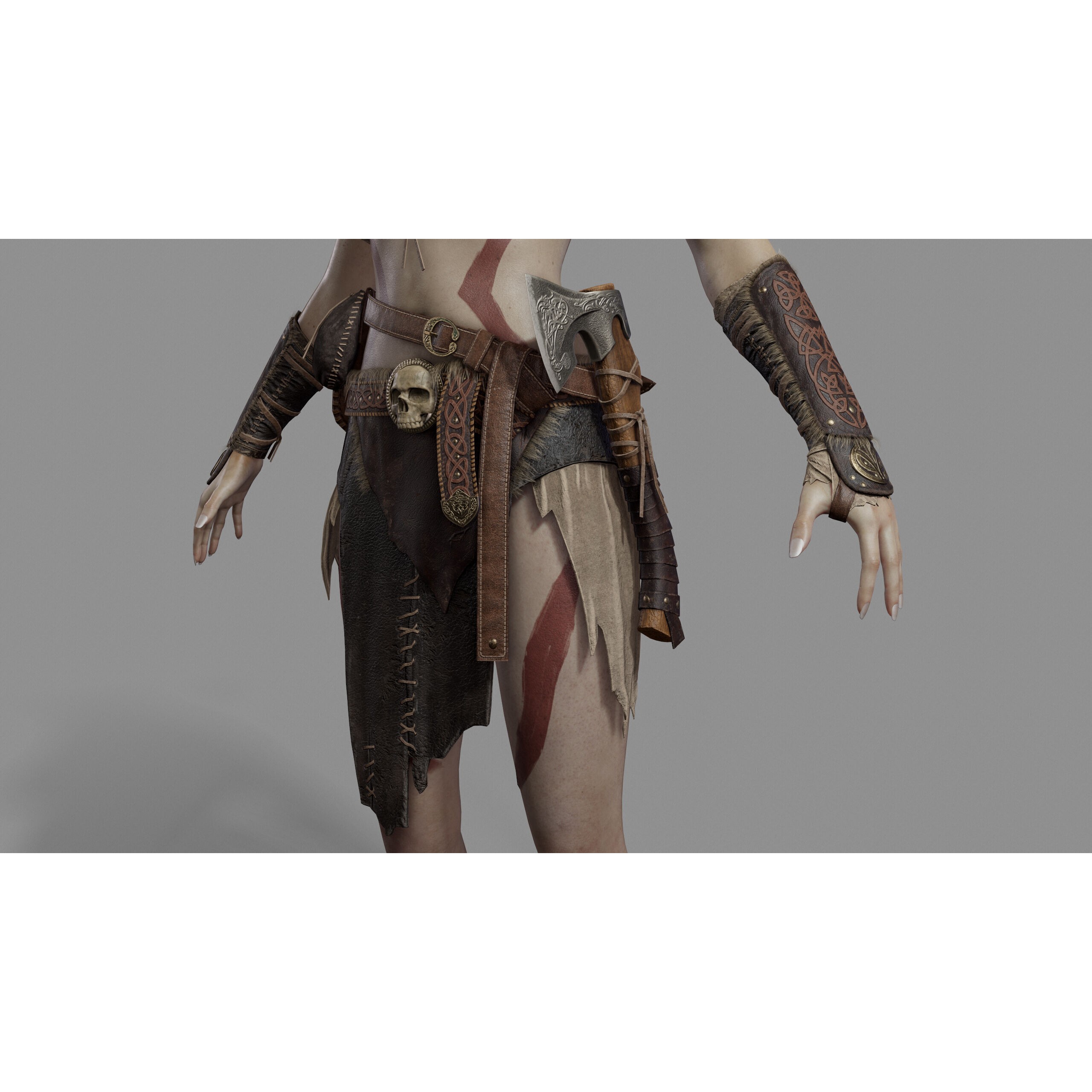 Barbarian Female Warrior - Low-Poly Game-Ready 3D Model - View 20