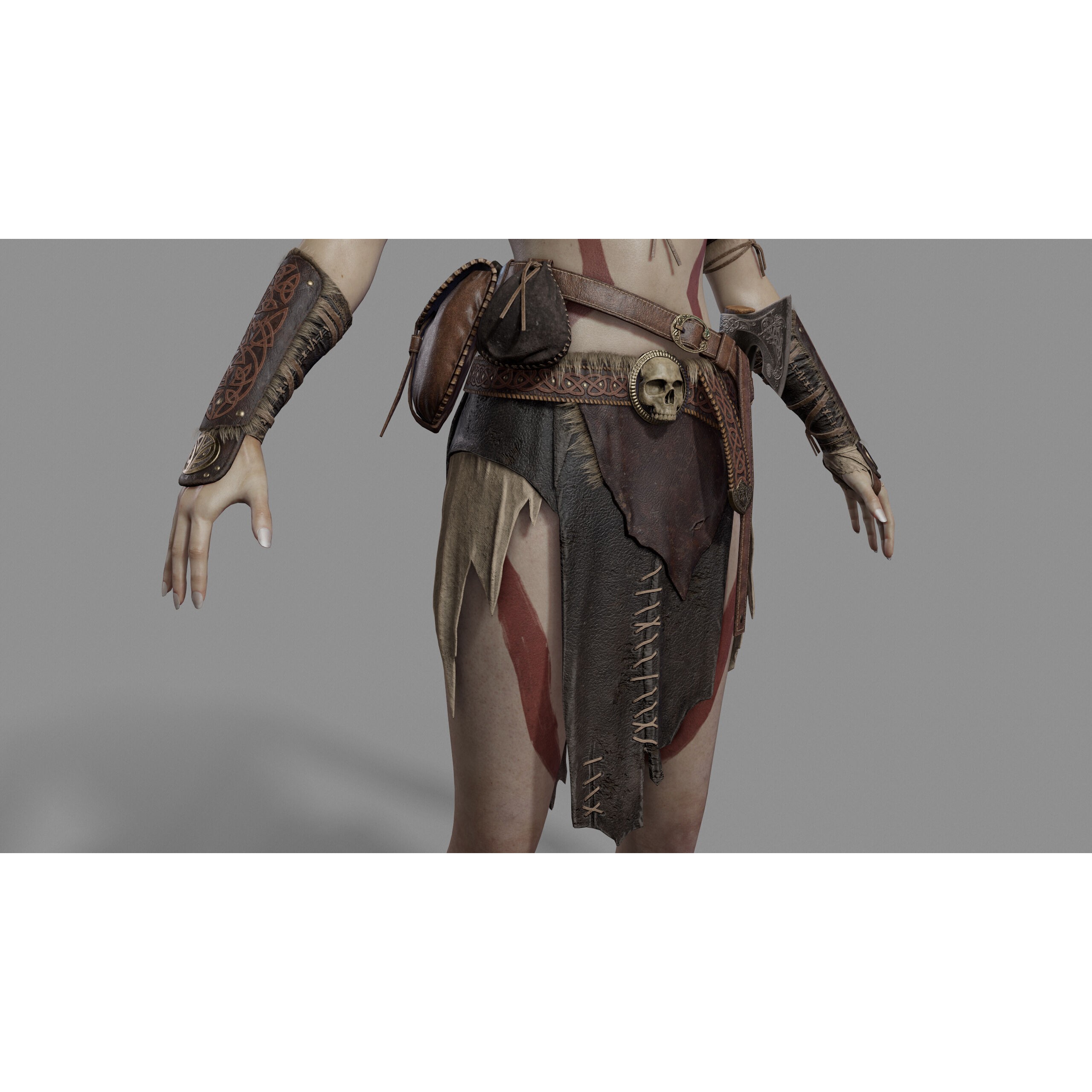 Barbarian Female Warrior - Low-Poly Game-Ready 3D Model - View 21