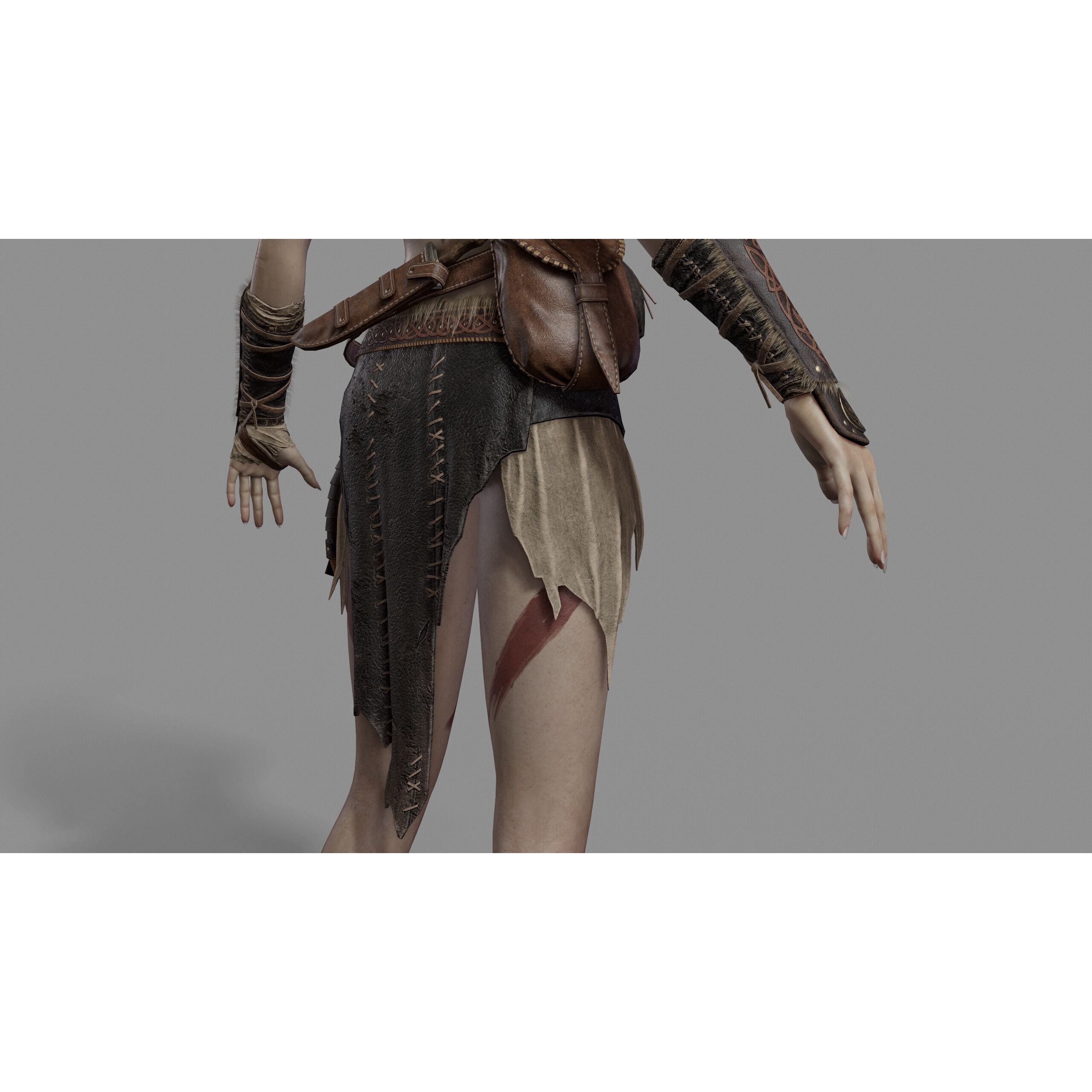Barbarian Female Warrior - Low-Poly Game-Ready 3D Model - View 22