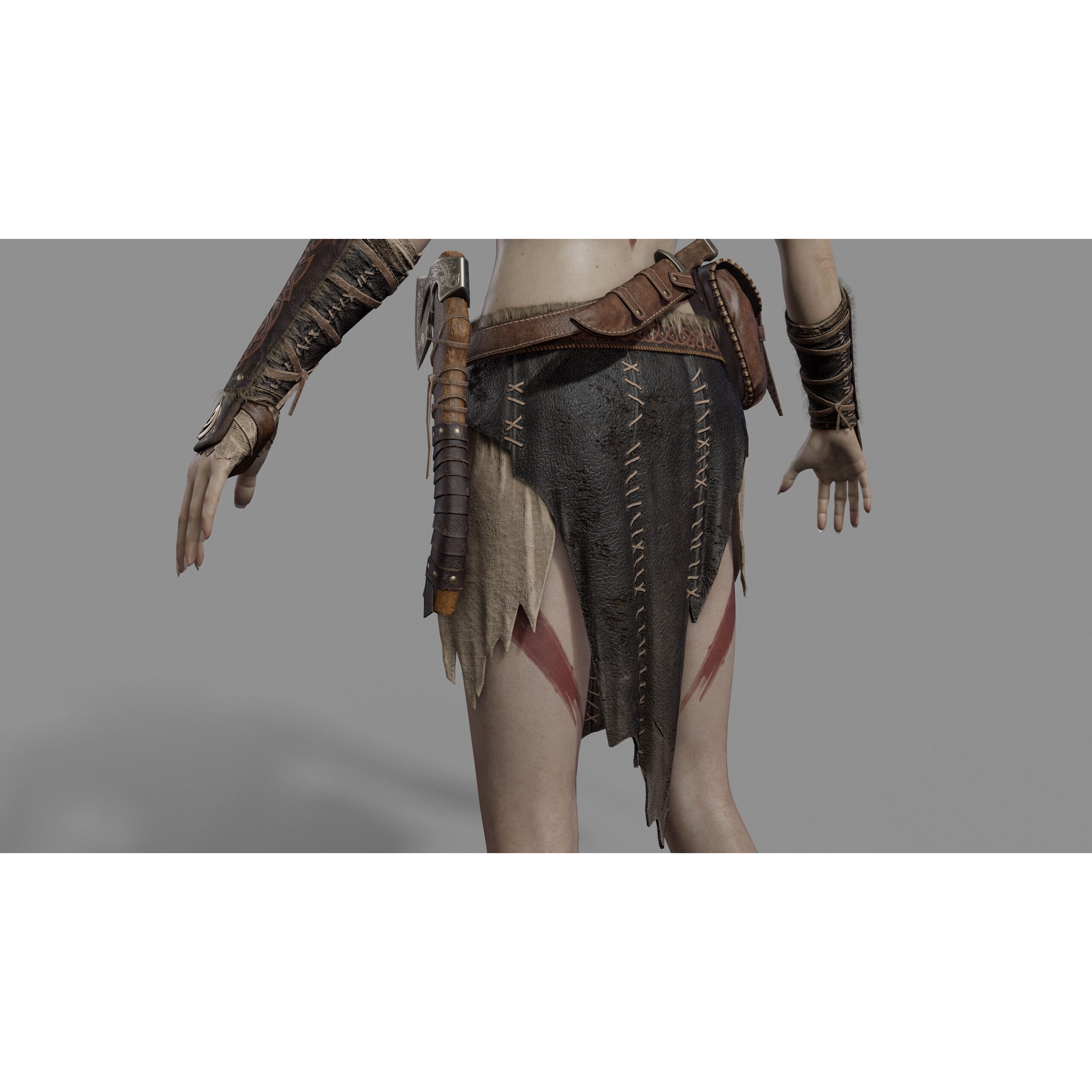 Barbarian Female Warrior - Low-Poly Game-Ready 3D Model - View 23