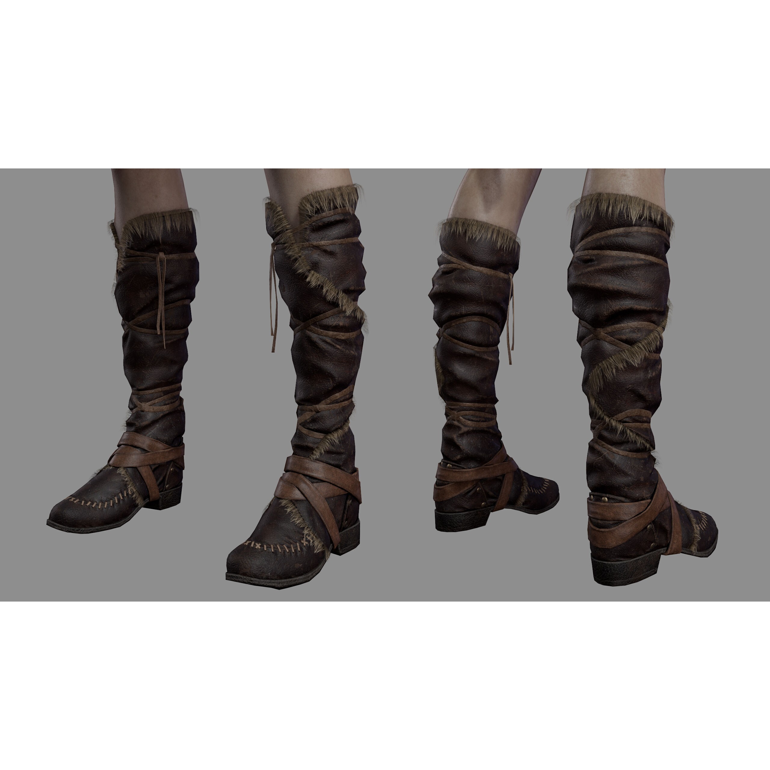Barbarian Female Warrior - Low-Poly Game-Ready 3D Model - View 24