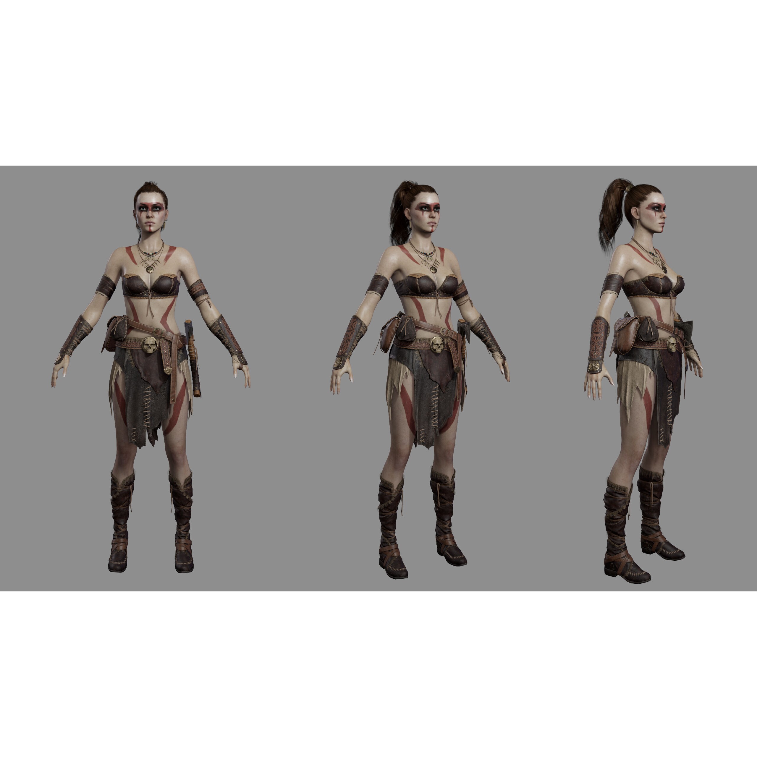 Barbarian Female Warrior - Low-Poly Game-Ready 3D Model - View 25