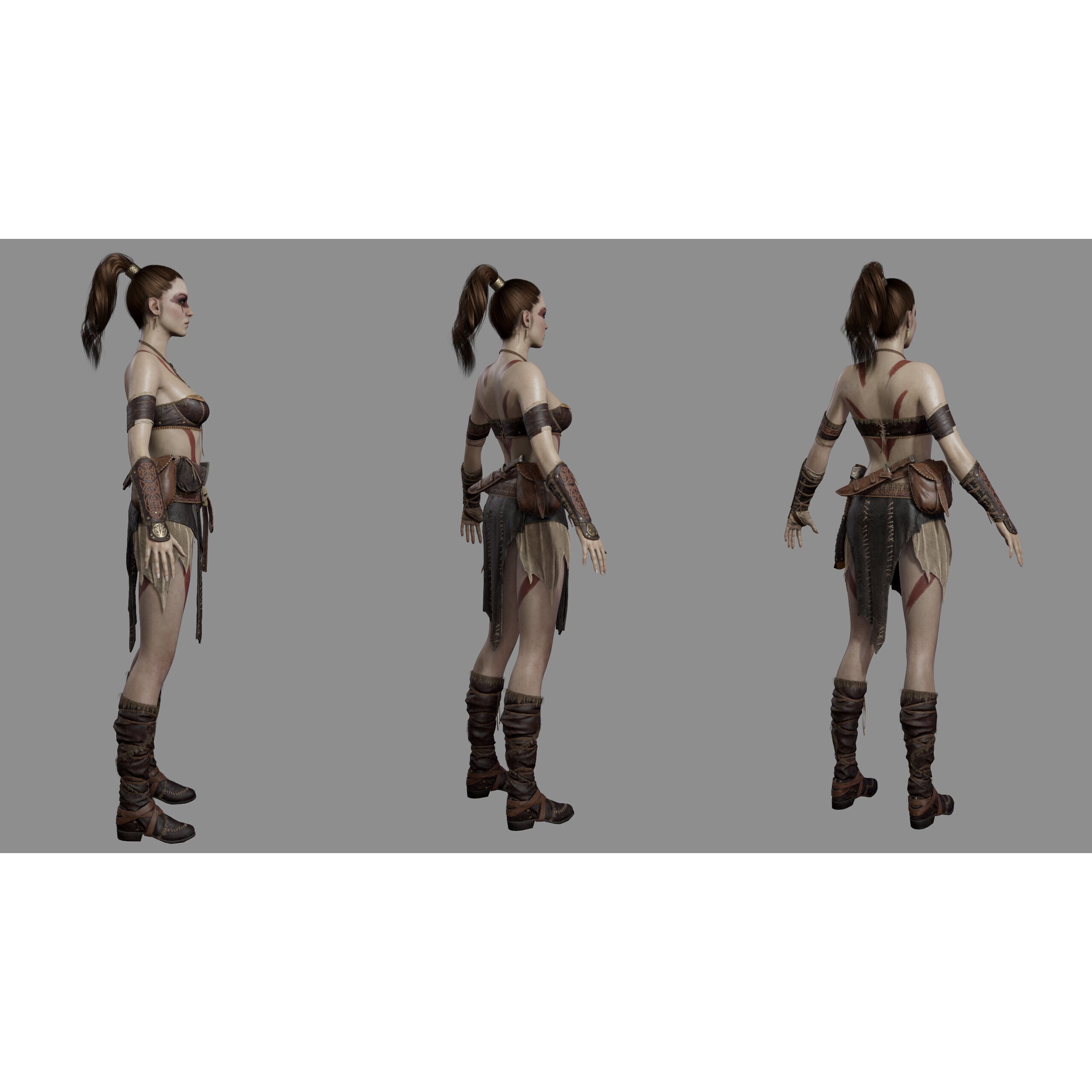 Barbarian Female Warrior - Low-Poly Game-Ready 3D Model - View 26