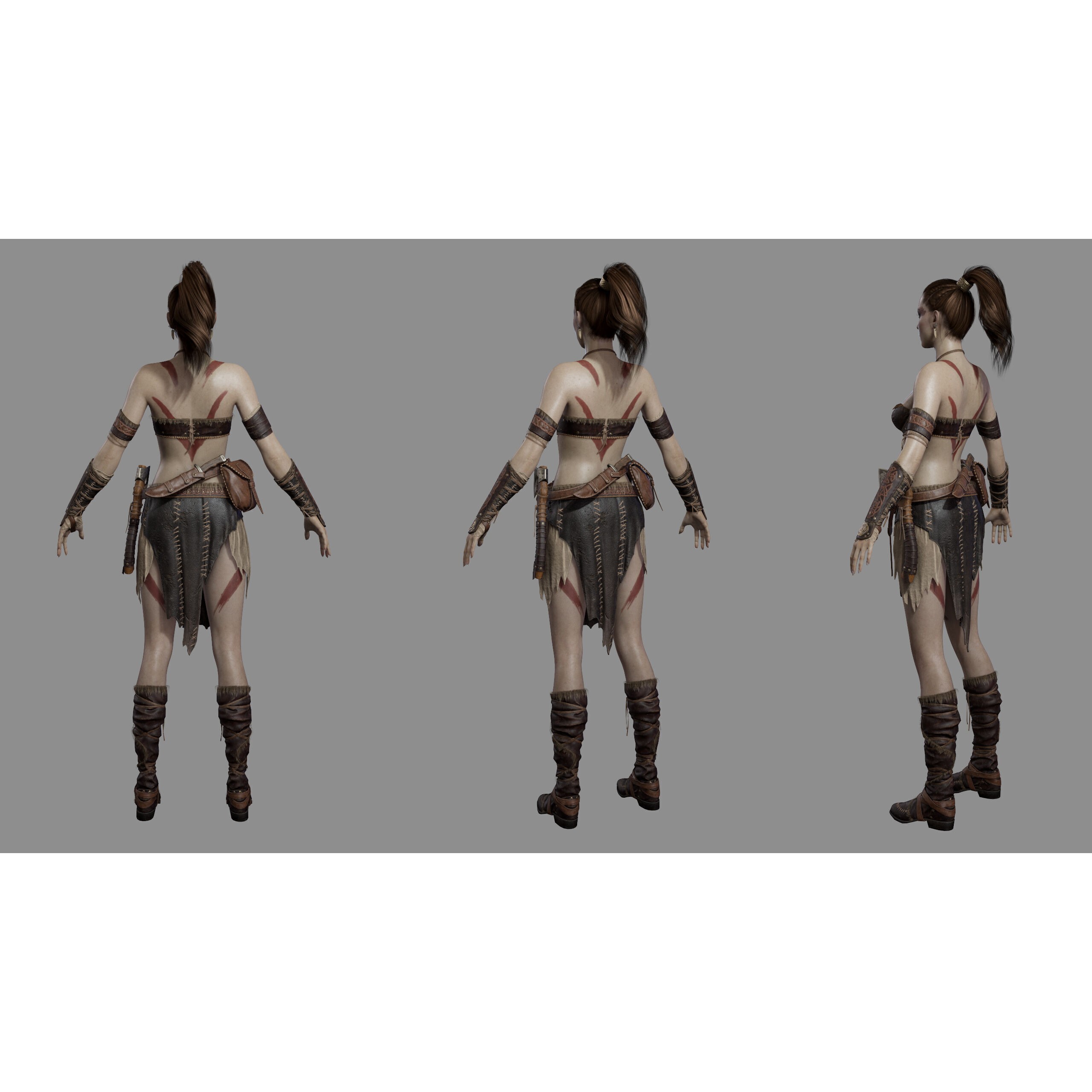 Barbarian Female Warrior - Low-Poly Game-Ready 3D Model - View 27