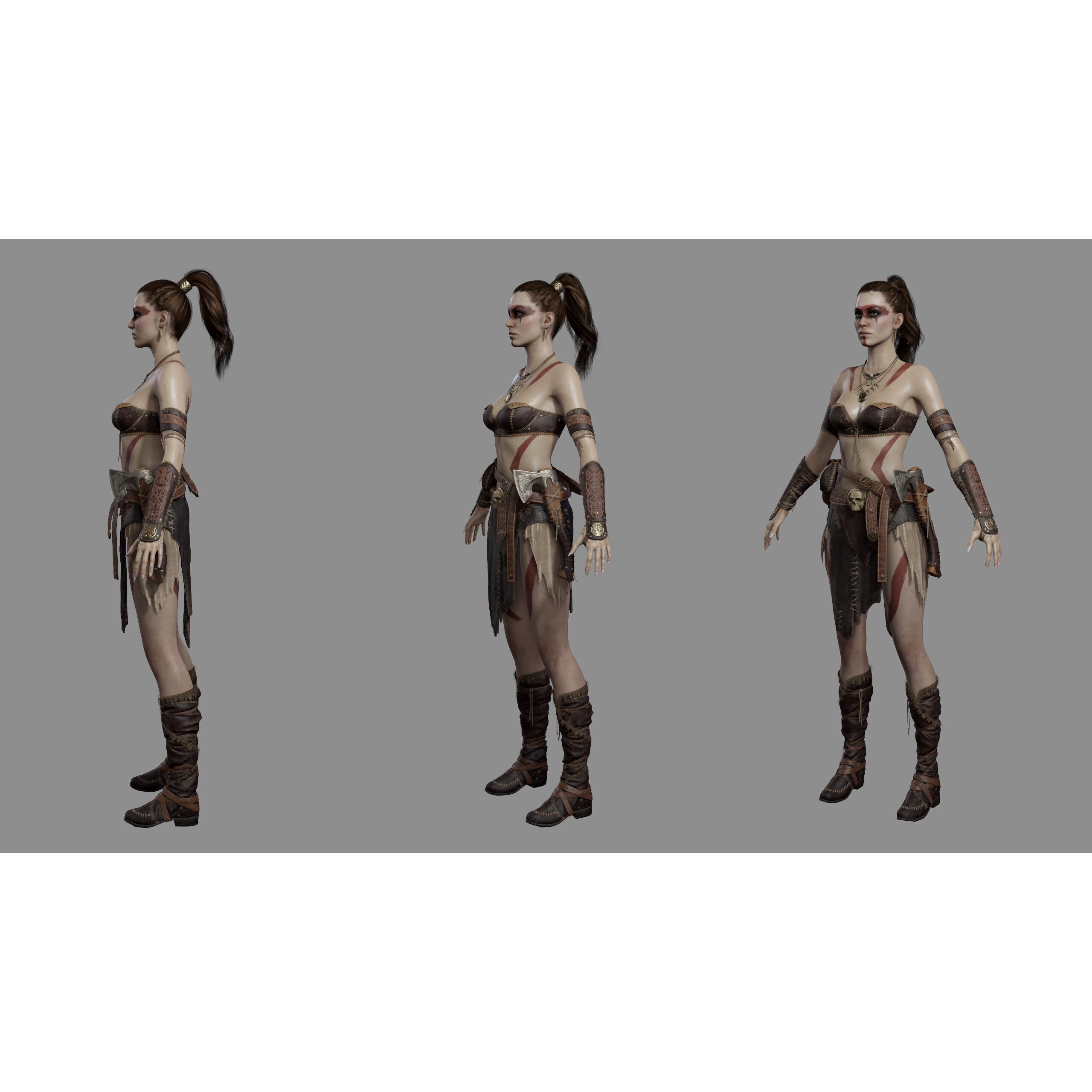 Barbarian Female Warrior - Low-Poly Game-Ready 3D Model - View 28