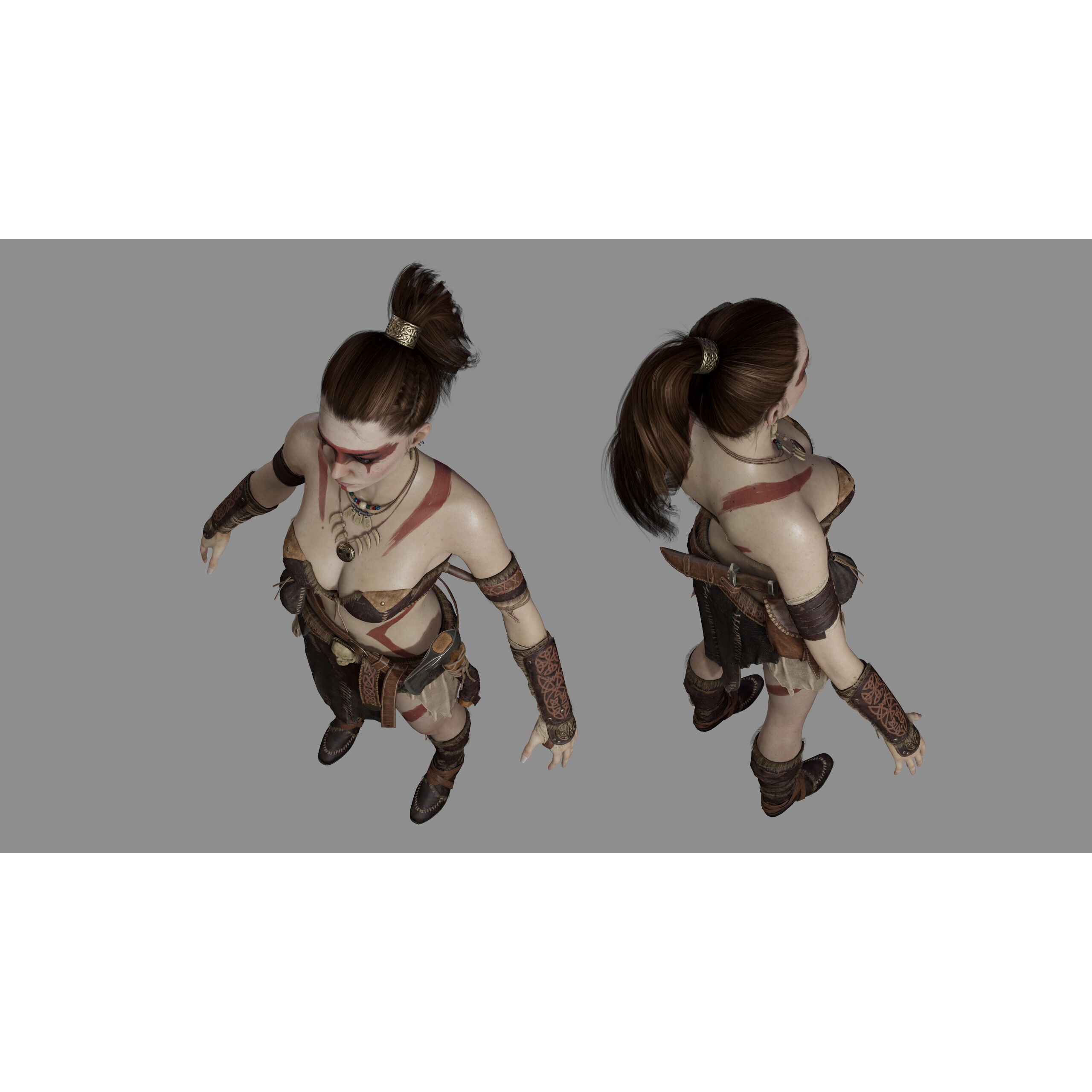 Barbarian Female Warrior - Low-Poly Game-Ready 3D Model - View 29