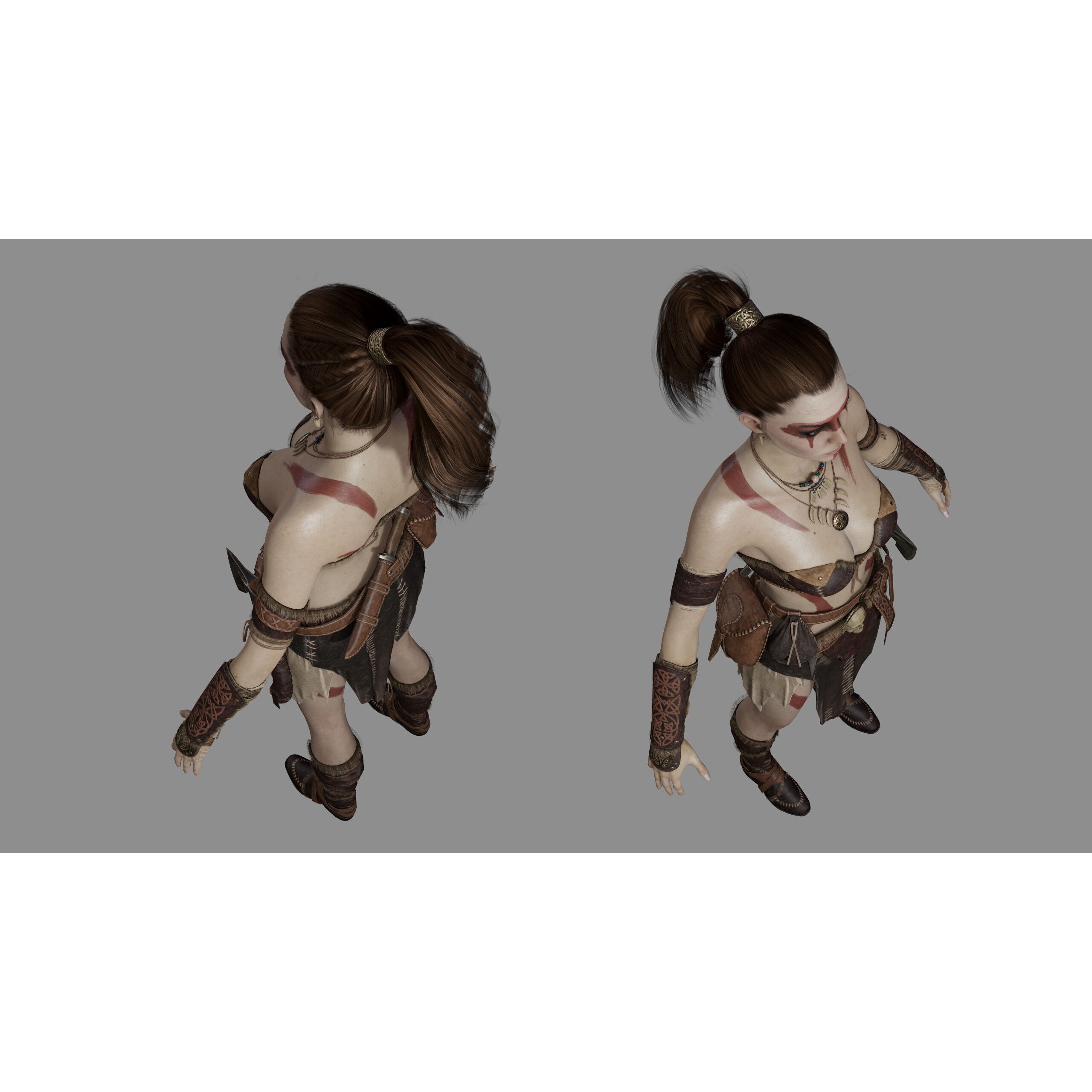 Barbarian Female Warrior - Low-Poly Game-Ready 3D Model - View 30