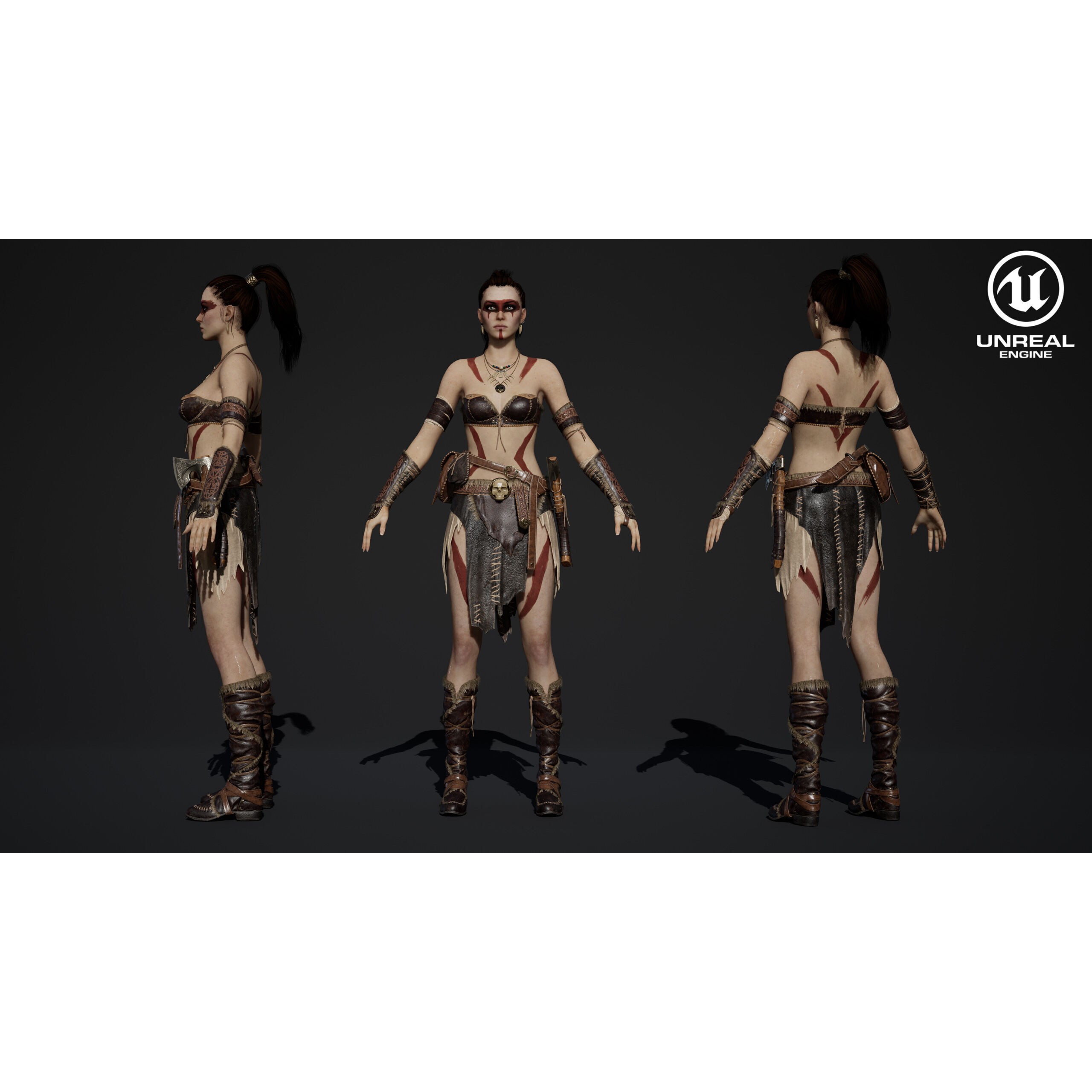 Barbarian Female Warrior - Low-Poly Game-Ready 3D Model - View 32