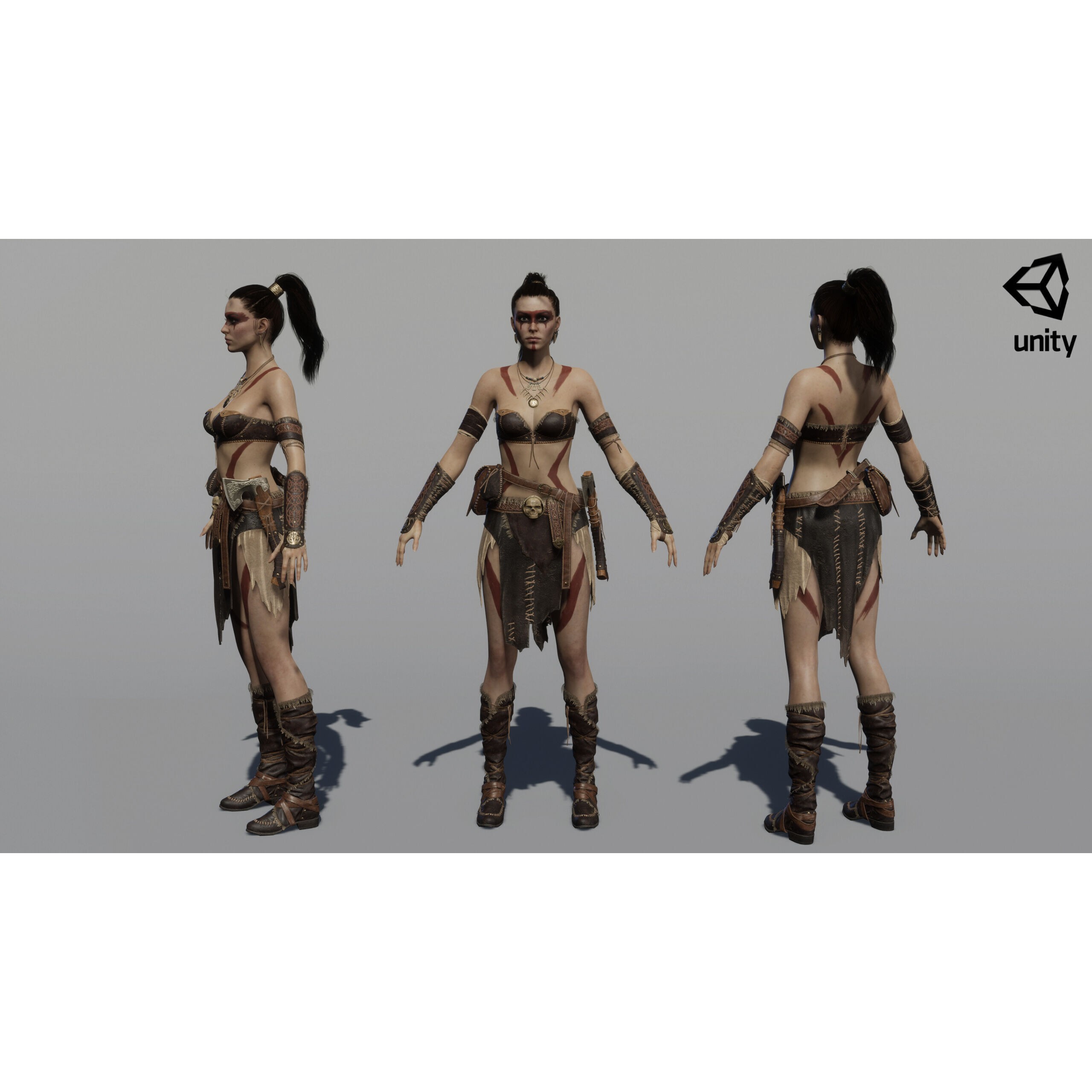 Barbarian Female Warrior - Low-Poly Game-Ready 3D Model - View 33