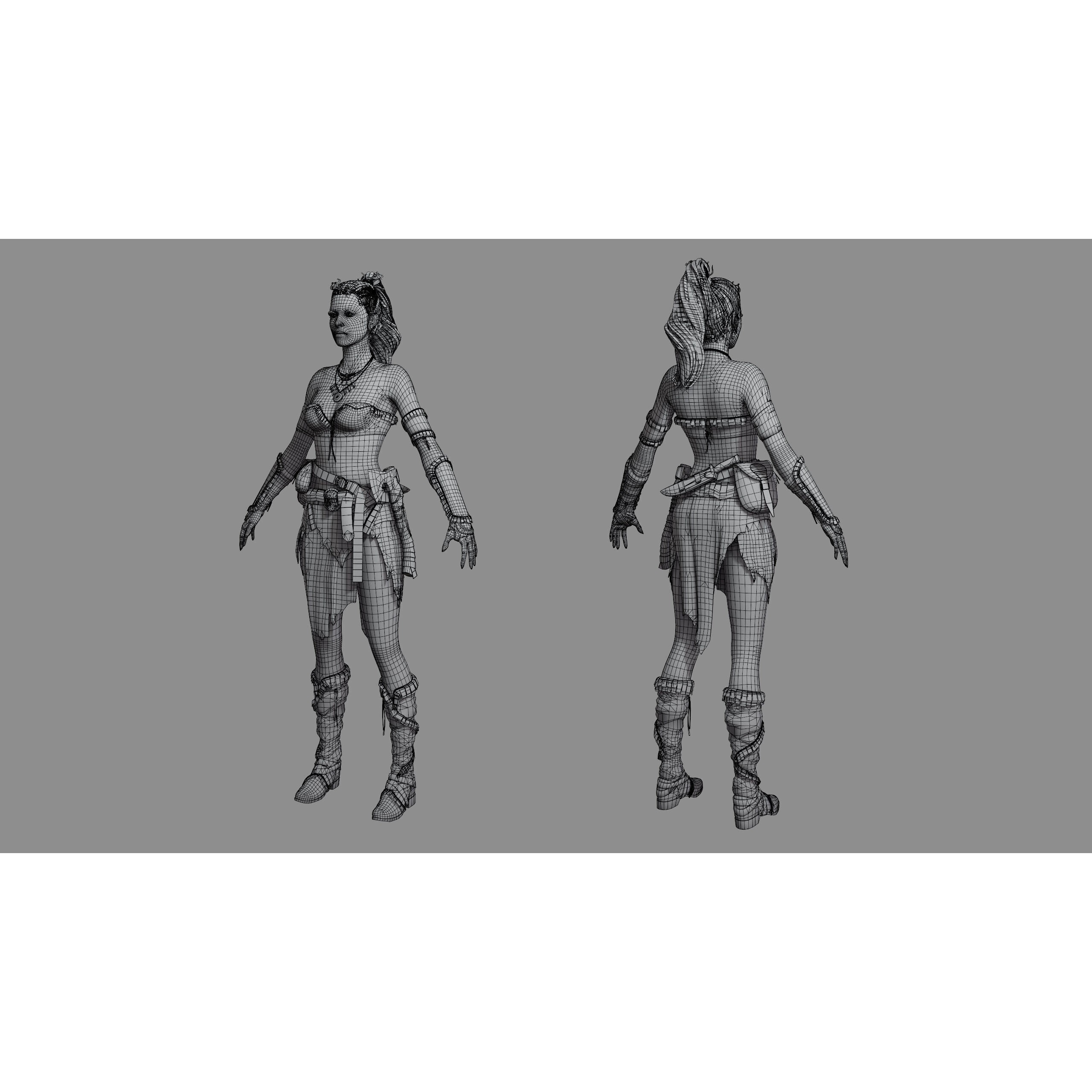 Barbarian Female Warrior - Low-Poly Game-Ready 3D Model - View 34