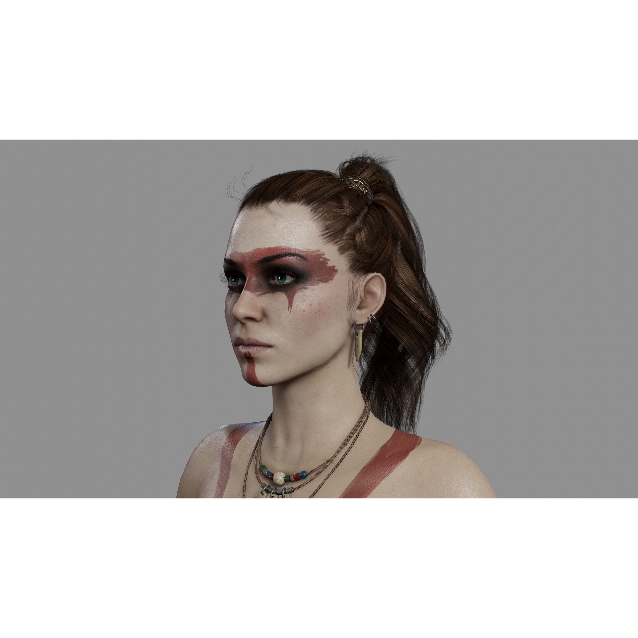 Barbarian Female Warrior - Low-Poly Game-Ready 3D Model - View 9