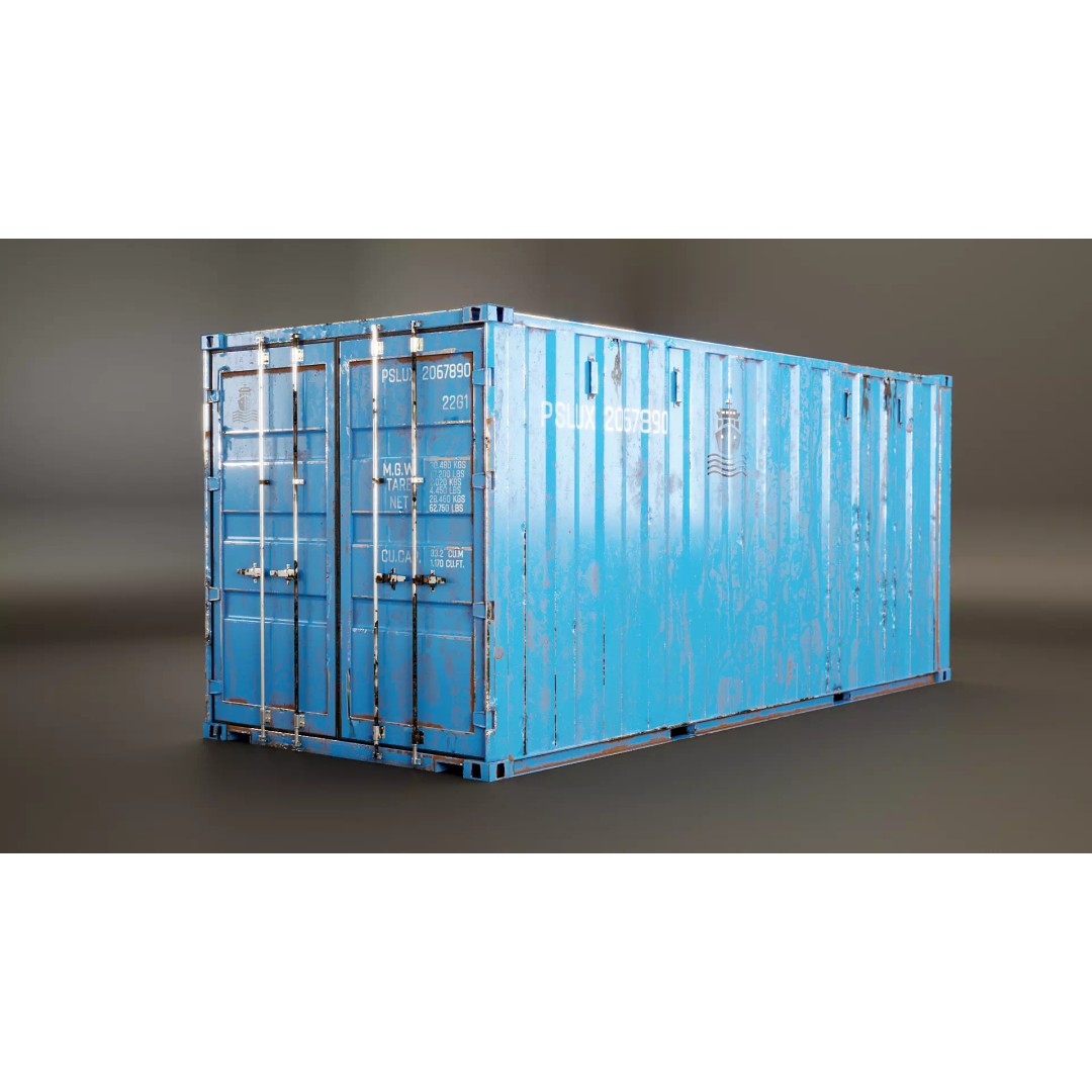 20-Foot Intermodal Shipping Container 3D Model – Low Poly PBR Asset, FBX - View 2