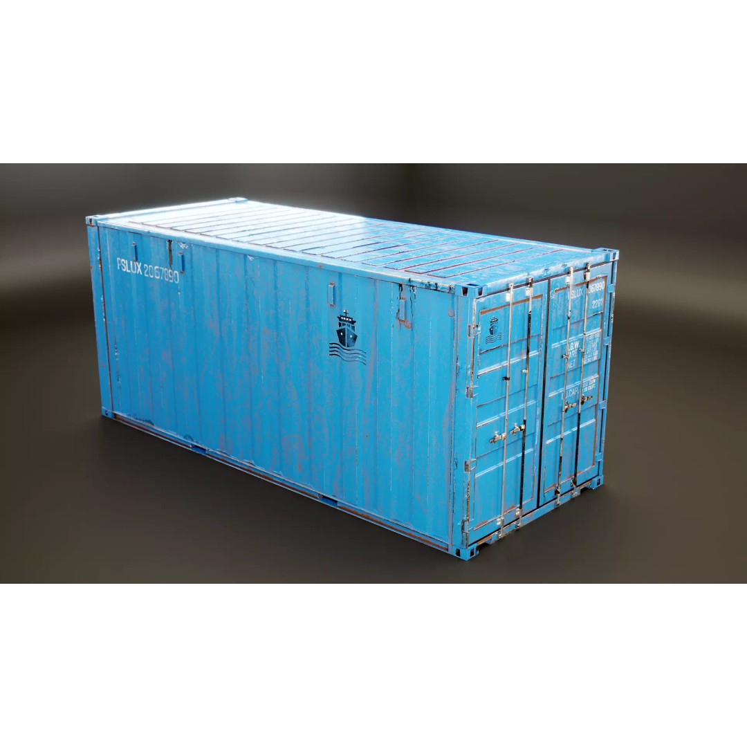 20-Foot Intermodal Shipping Container 3D Model – Low Poly PBR Asset, FBX - View 7