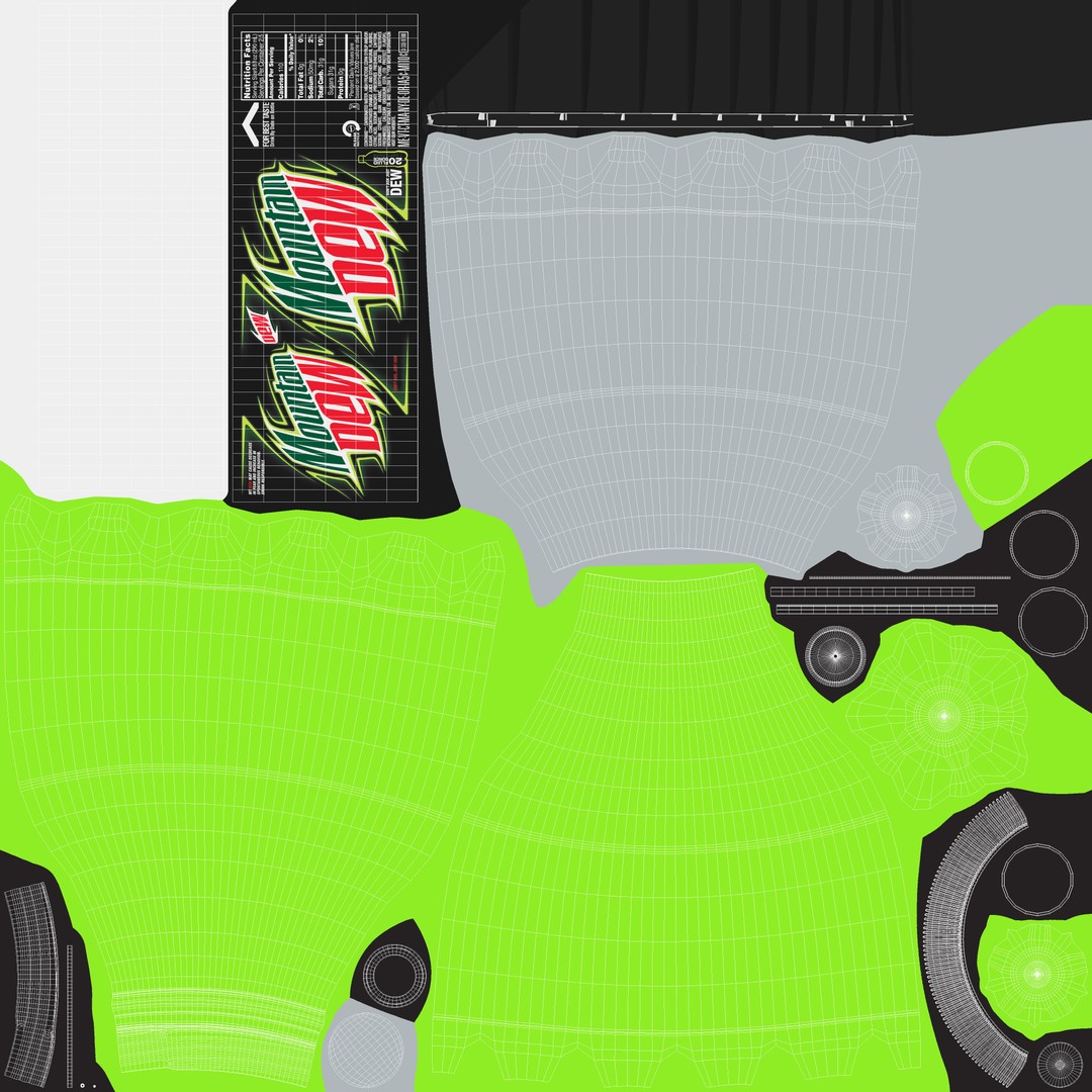 Mountain Dew Soft Drink Neon Bottle 3D Model – High Poly PBR Asset, FBX, OBJ - View 12
