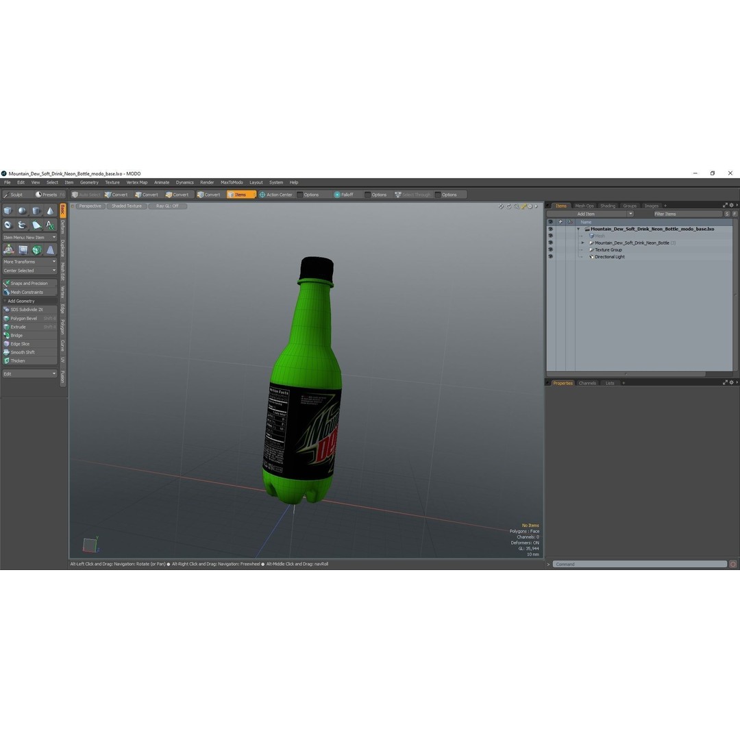 Mountain Dew Soft Drink Neon Bottle 3D Model – High Poly PBR Asset, FBX, OBJ - View 16