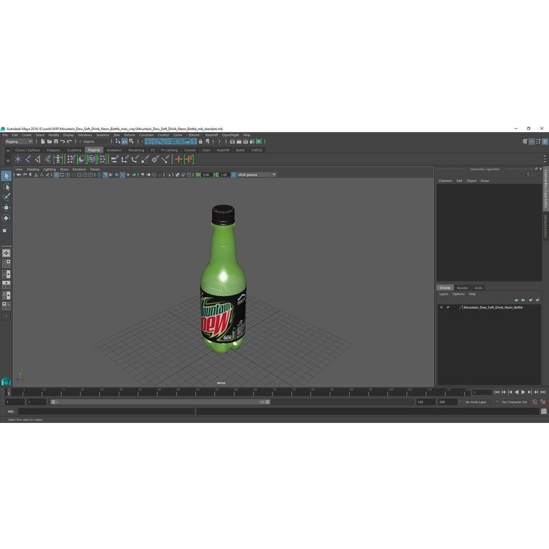 Mountain Dew Soft Drink Neon Bottle 3D Model – High Poly PBR Asset, FBX, OBJ - View 17