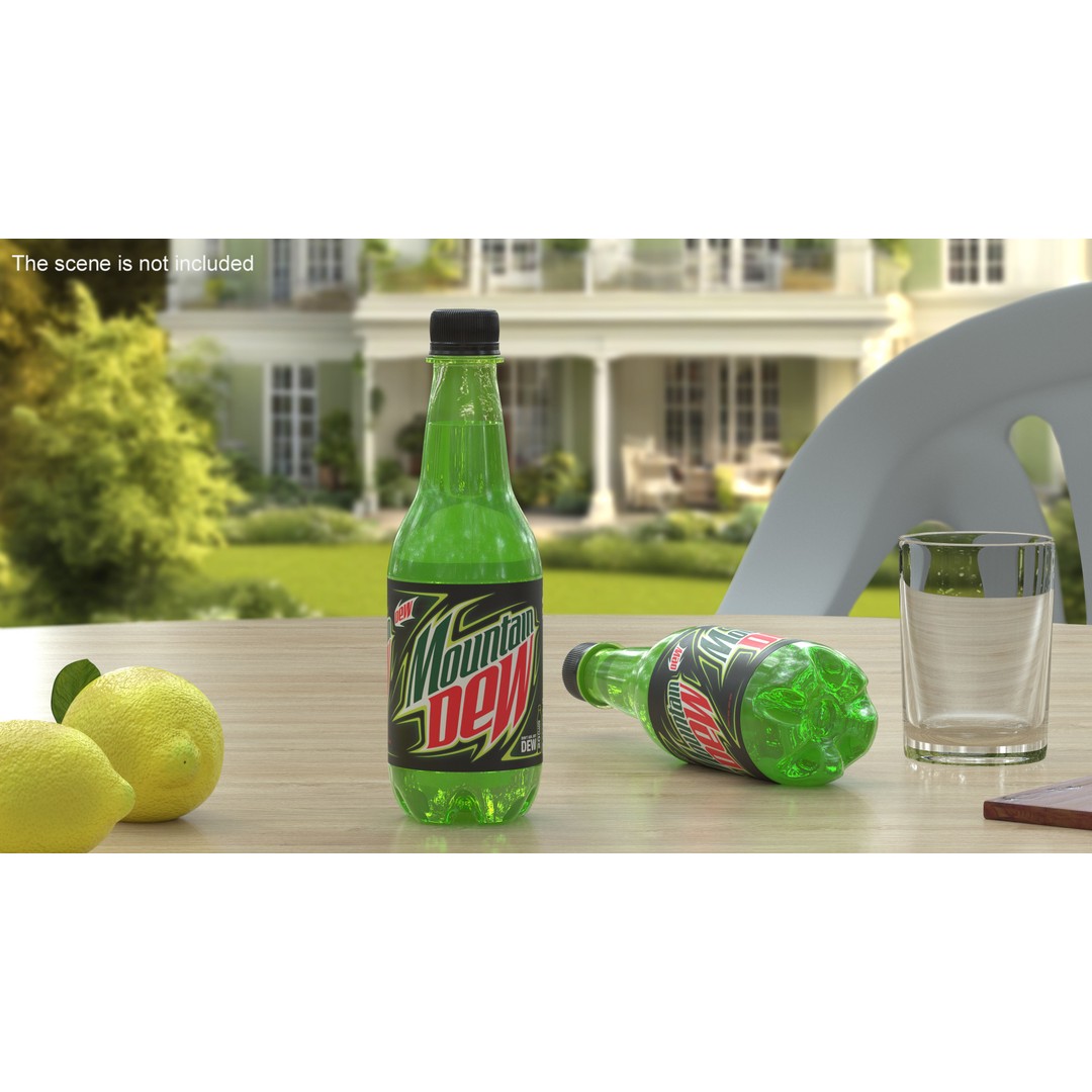 Mountain Dew Soft Drink Neon Bottle 3D Model – High Poly PBR Asset, FBX, OBJ - View 3