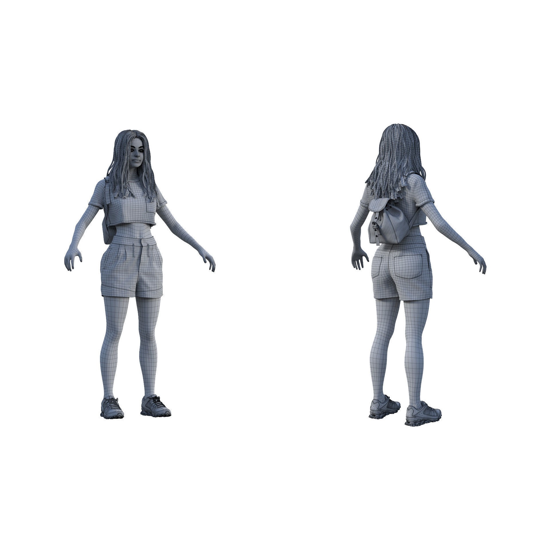 Woman - Summer Outfit - Low-Poly Game-Ready 3D Model - View 17