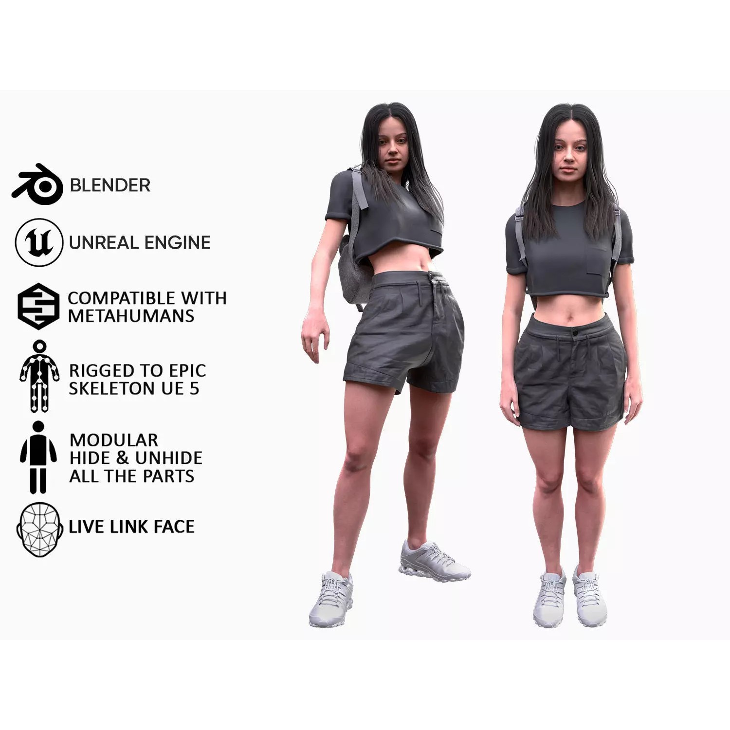 Woman - Summer Outfit - Low-Poly Game-Ready 3D Model - View 2