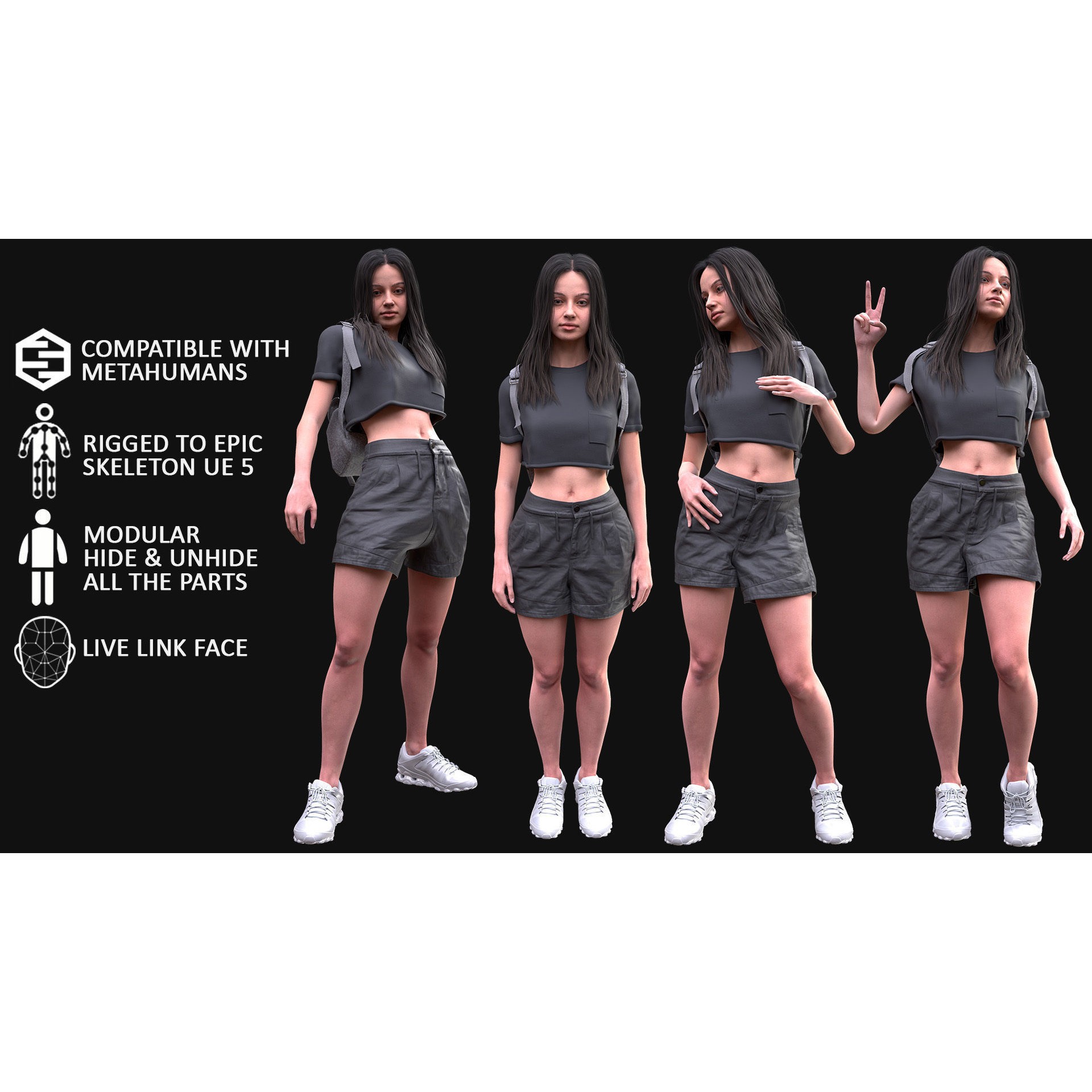 Woman - Summer Outfit - Low-Poly Game-Ready 3D Model - View 3