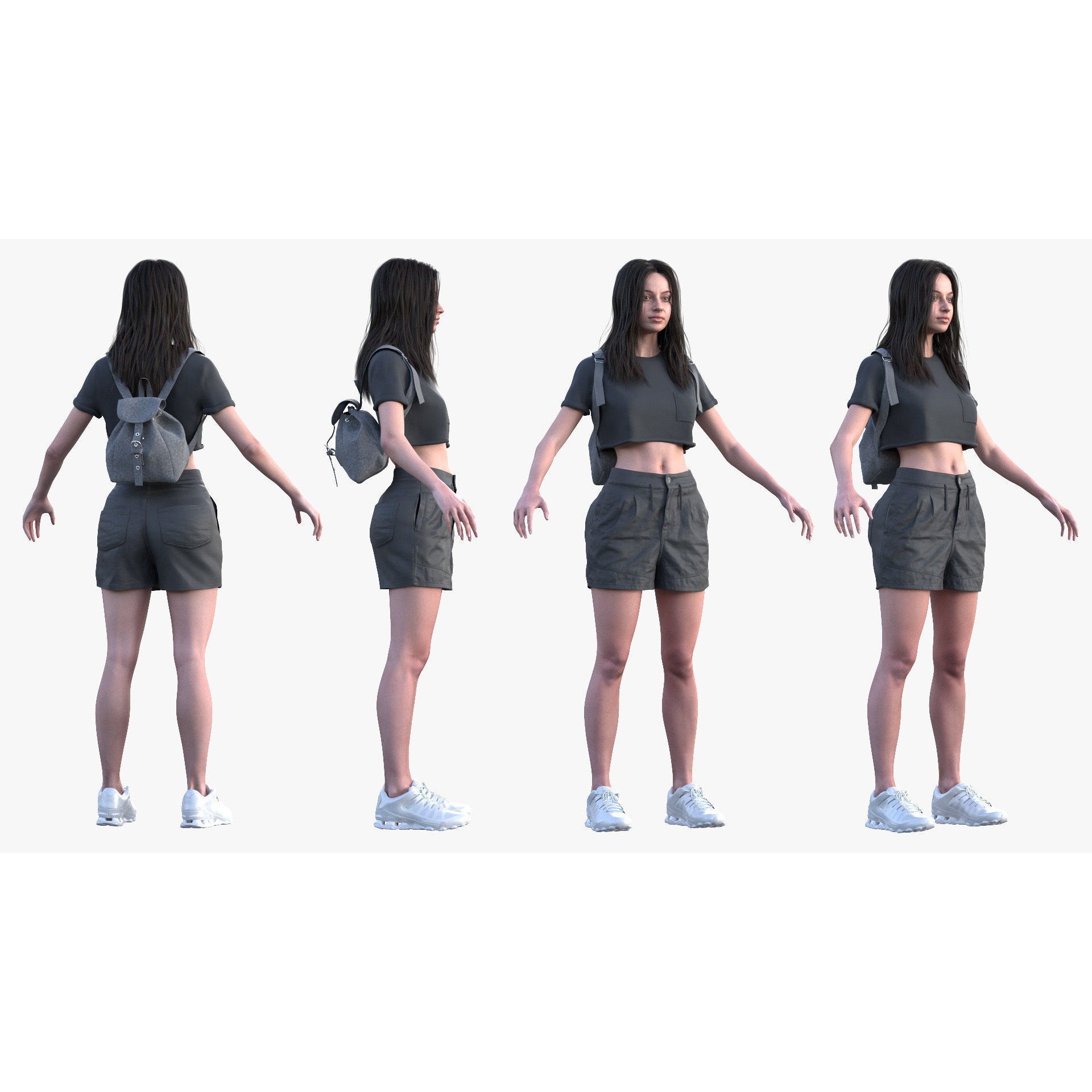 Woman - Summer Outfit - Low-Poly Game-Ready 3D Model - View 4